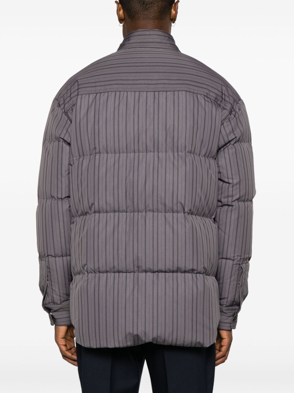 logo-embroidered striped puffer jacket - 4