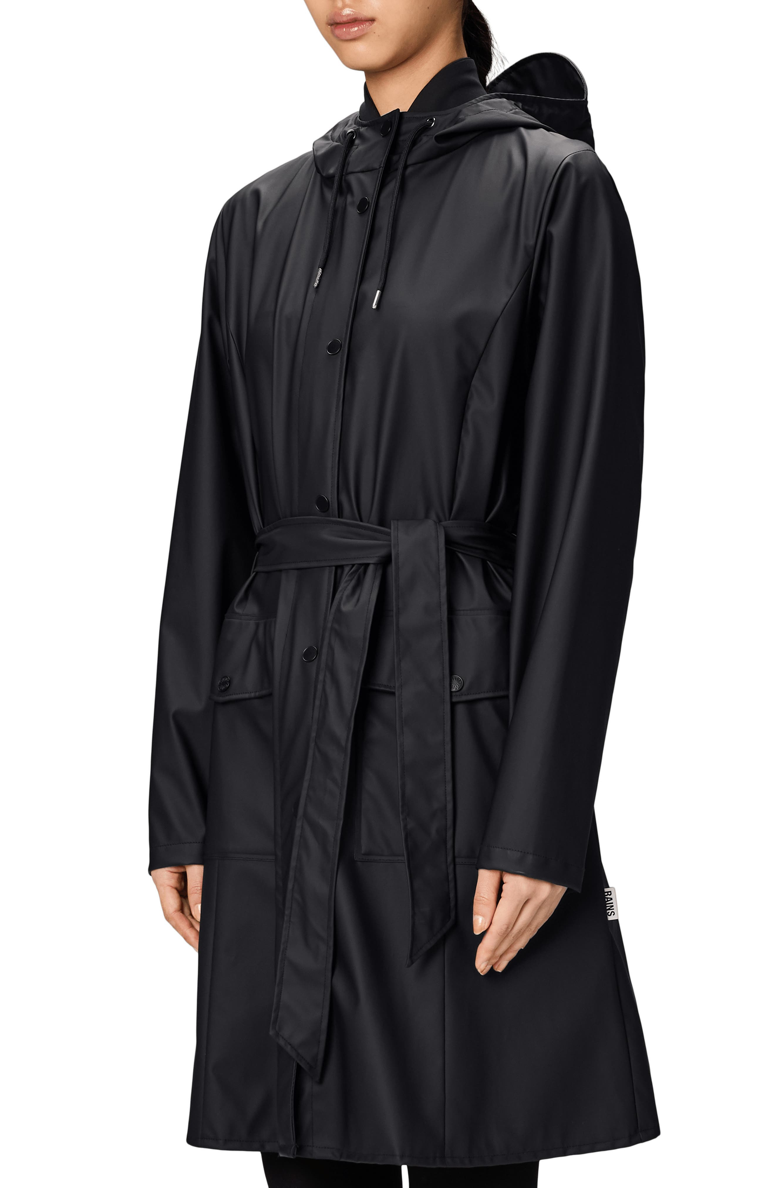 Rains Curve Waterproof Belted Jacket in Black at Nordstrom - 3