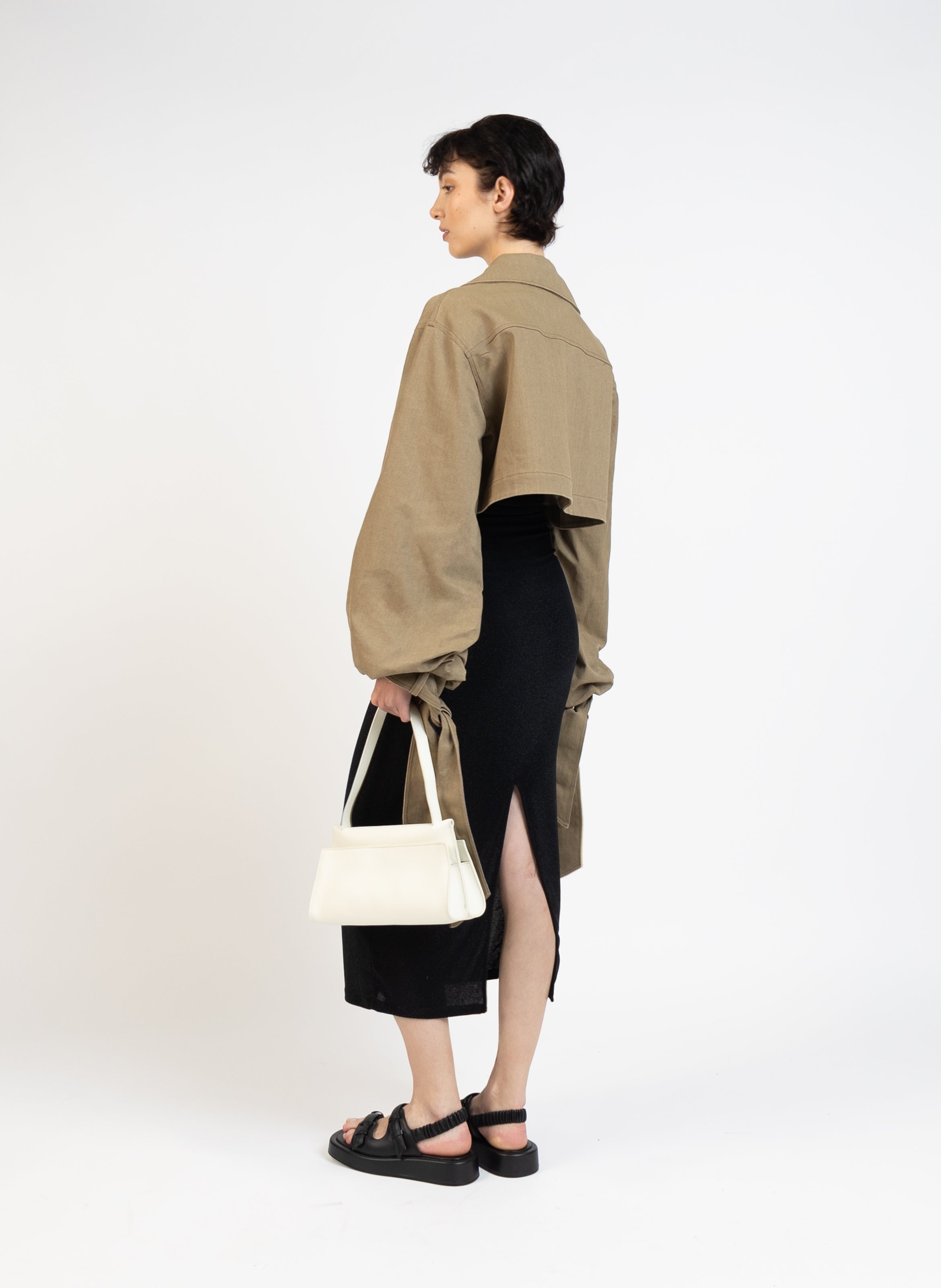 Denim Jacket with Maxi Sleeves/Khaki - 4