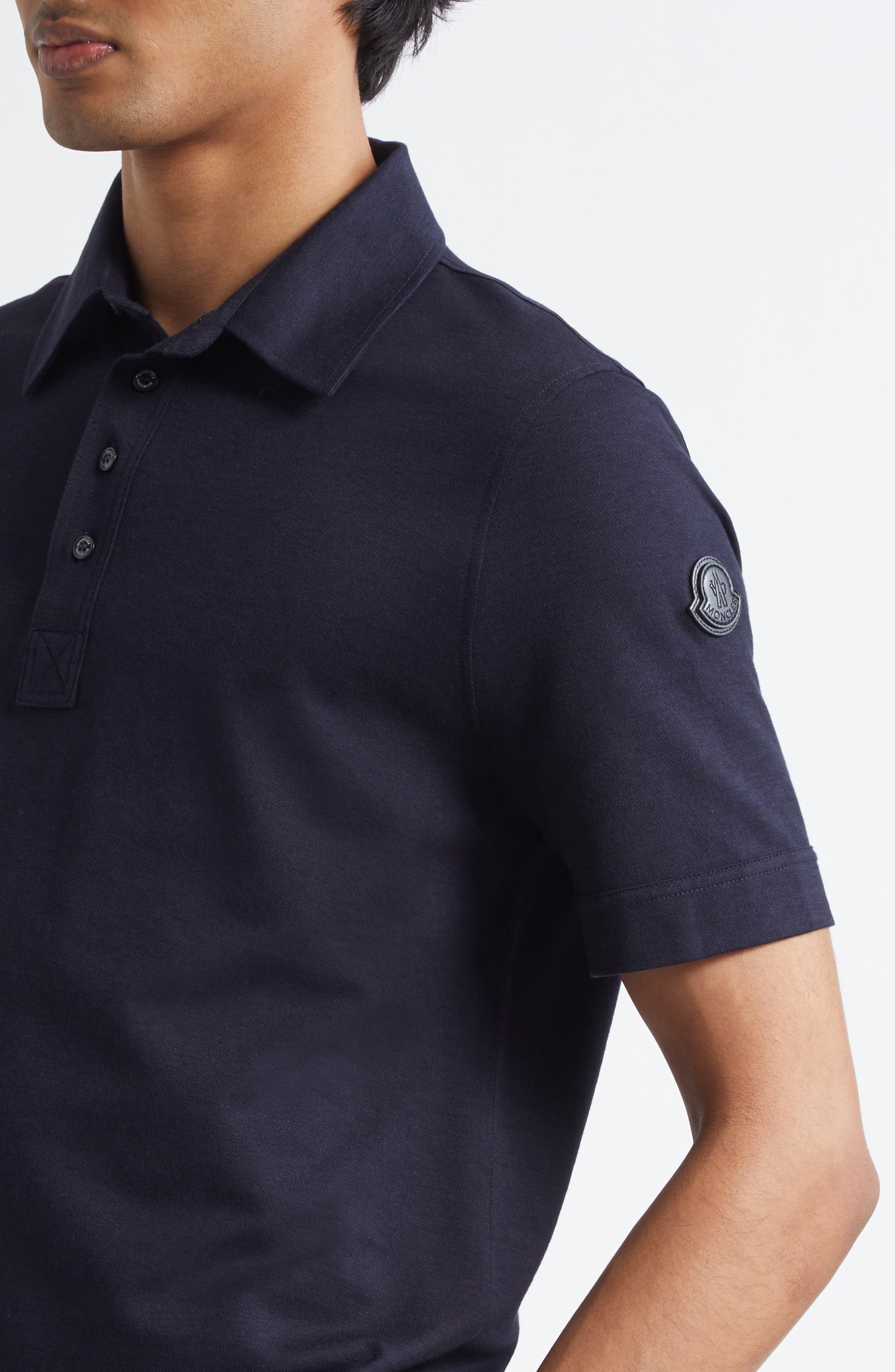 Moncler Cotton Blend Polo in Dark Navy Blue at Nordstrom - 4