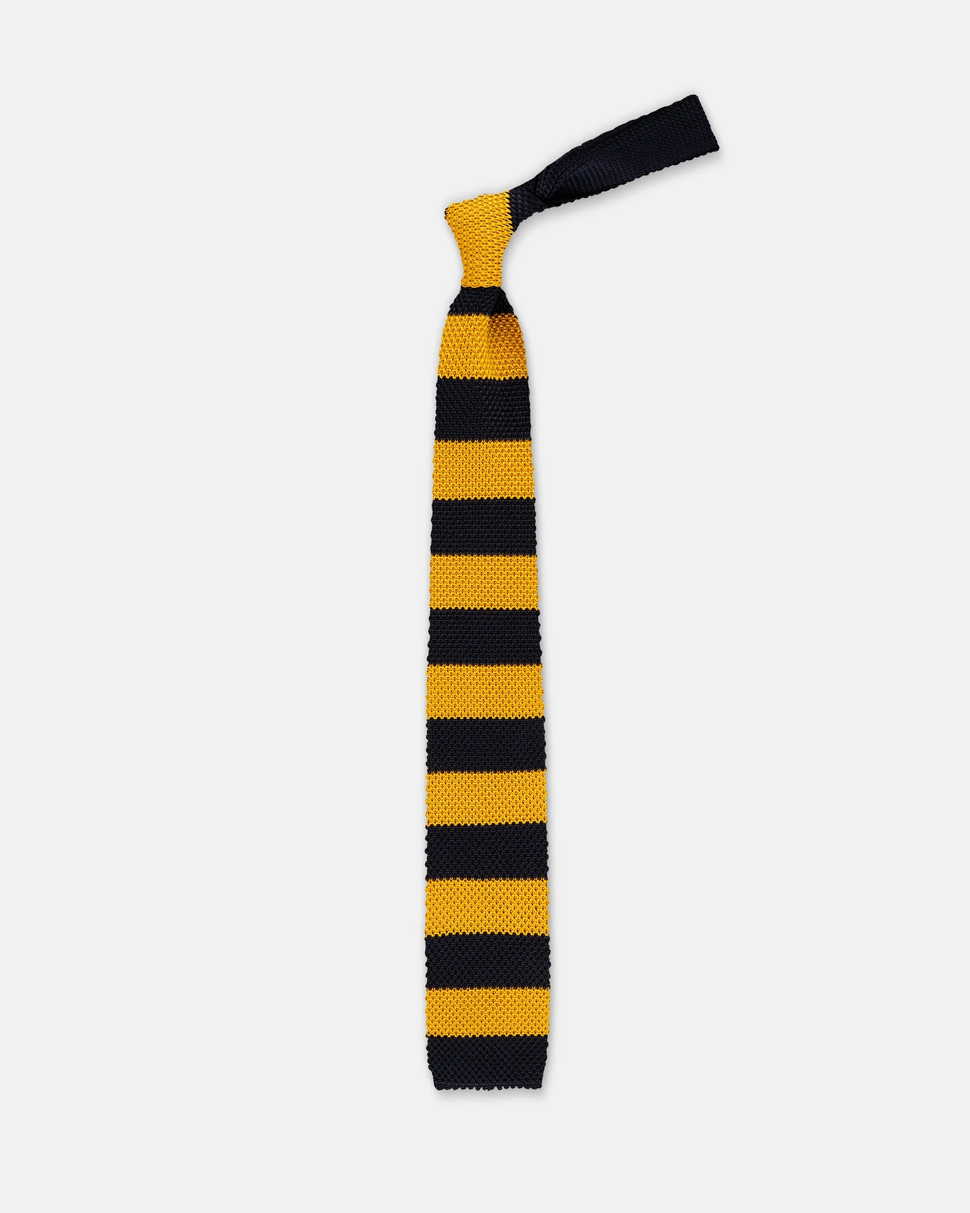 MADE-IN-ITALY NAVY & YELLOW GUARD STRIPE SILK KNIT TIE - 1