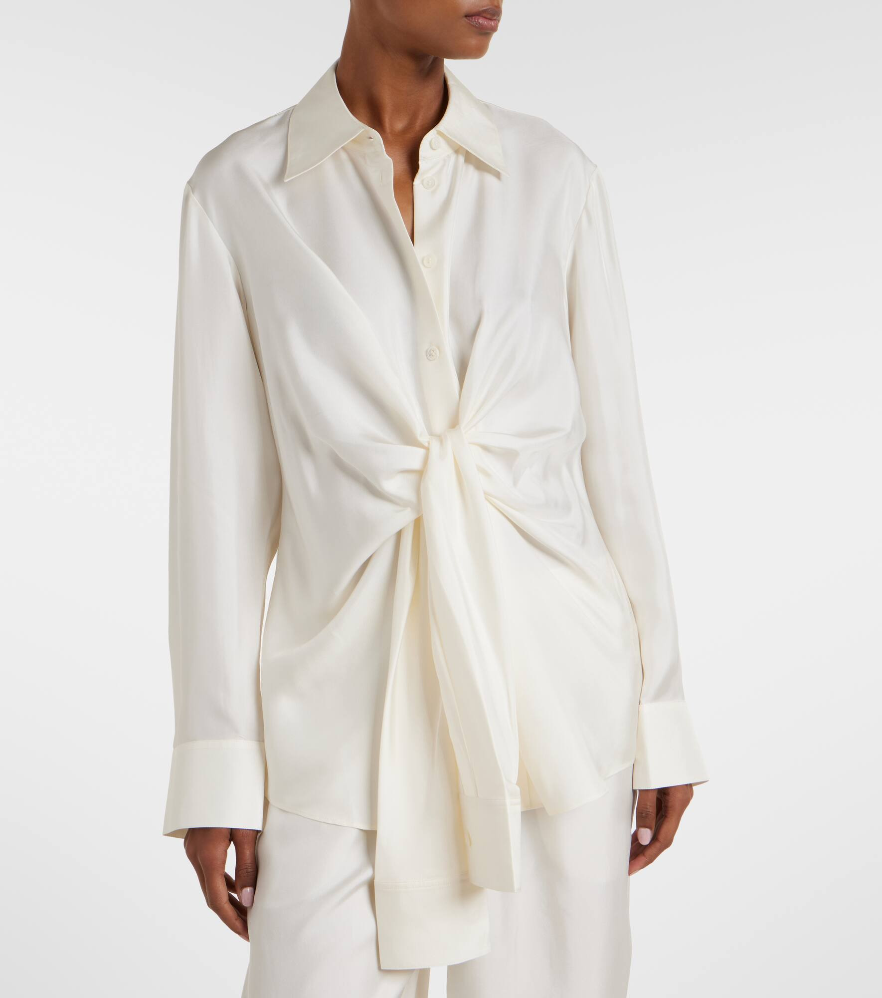 Draped silk satin shirt - 6