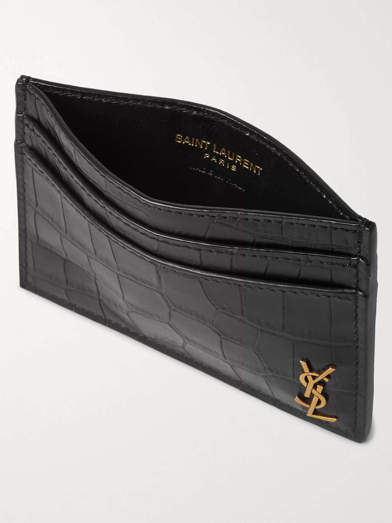 SAINT LAURENT Logo-Appliquéd Croc-Effect Leather Cardholder outlook