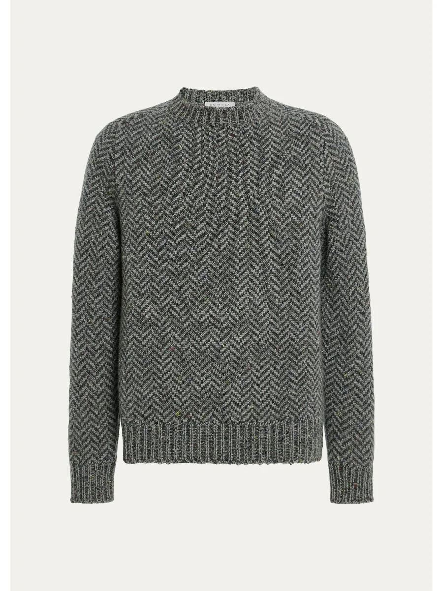 Men's Sermo Speckled Herringbone Cashmere Crewneck Sweater - 1