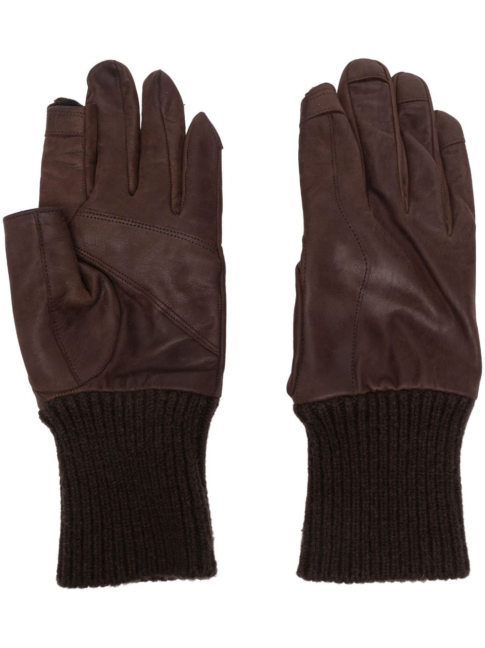 ribbed leather gloves - 1