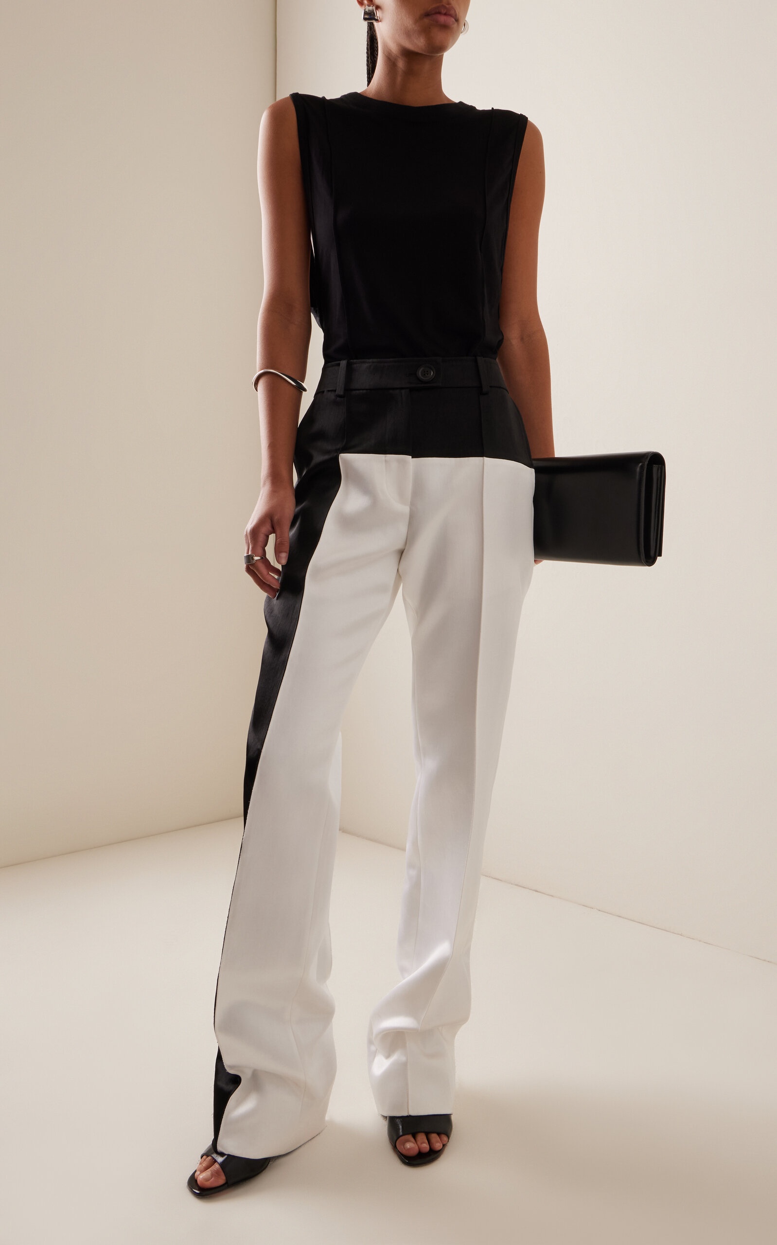 Colorblock Twill Straight-Leg Pants black/white - 2