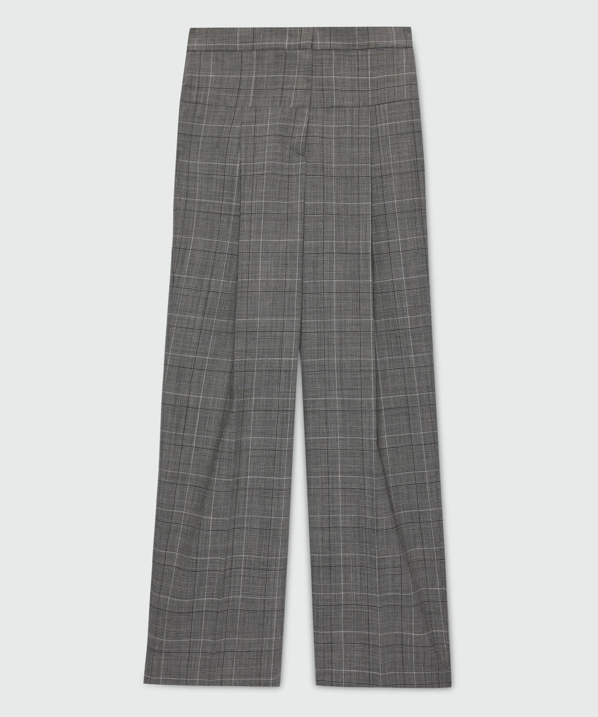 Wide-leg Prince of Wales wool trousers. - 1