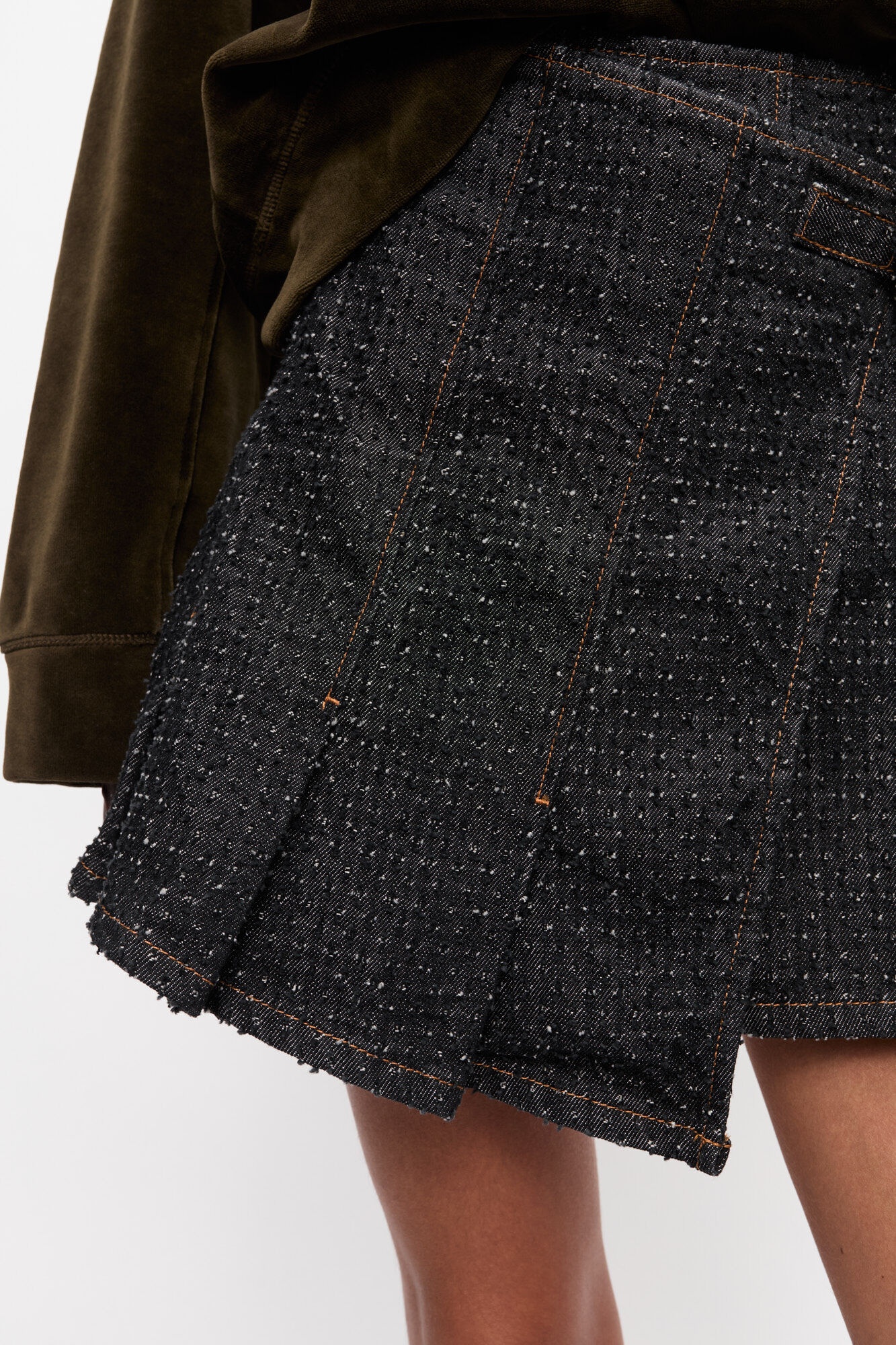 BLACK FLUFFY DENIM WRAP MINI SKIRT - 5