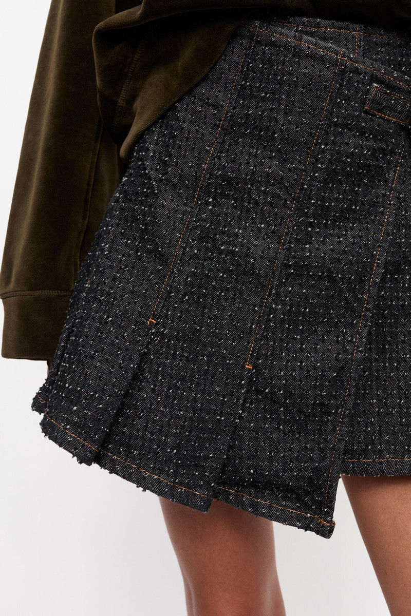 BLACK FLUFFY DENIM WRAP MINI SKIRT 5
