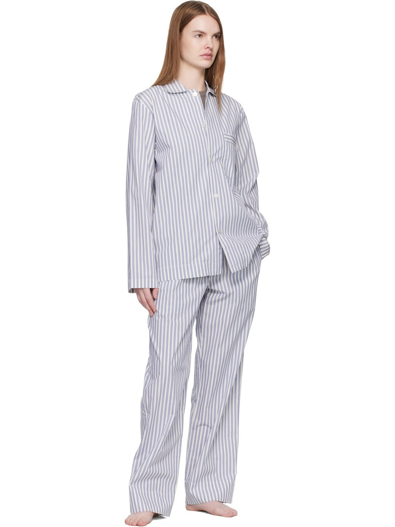 TEKLA White & Blue Poplin Pyjama Pants outlook