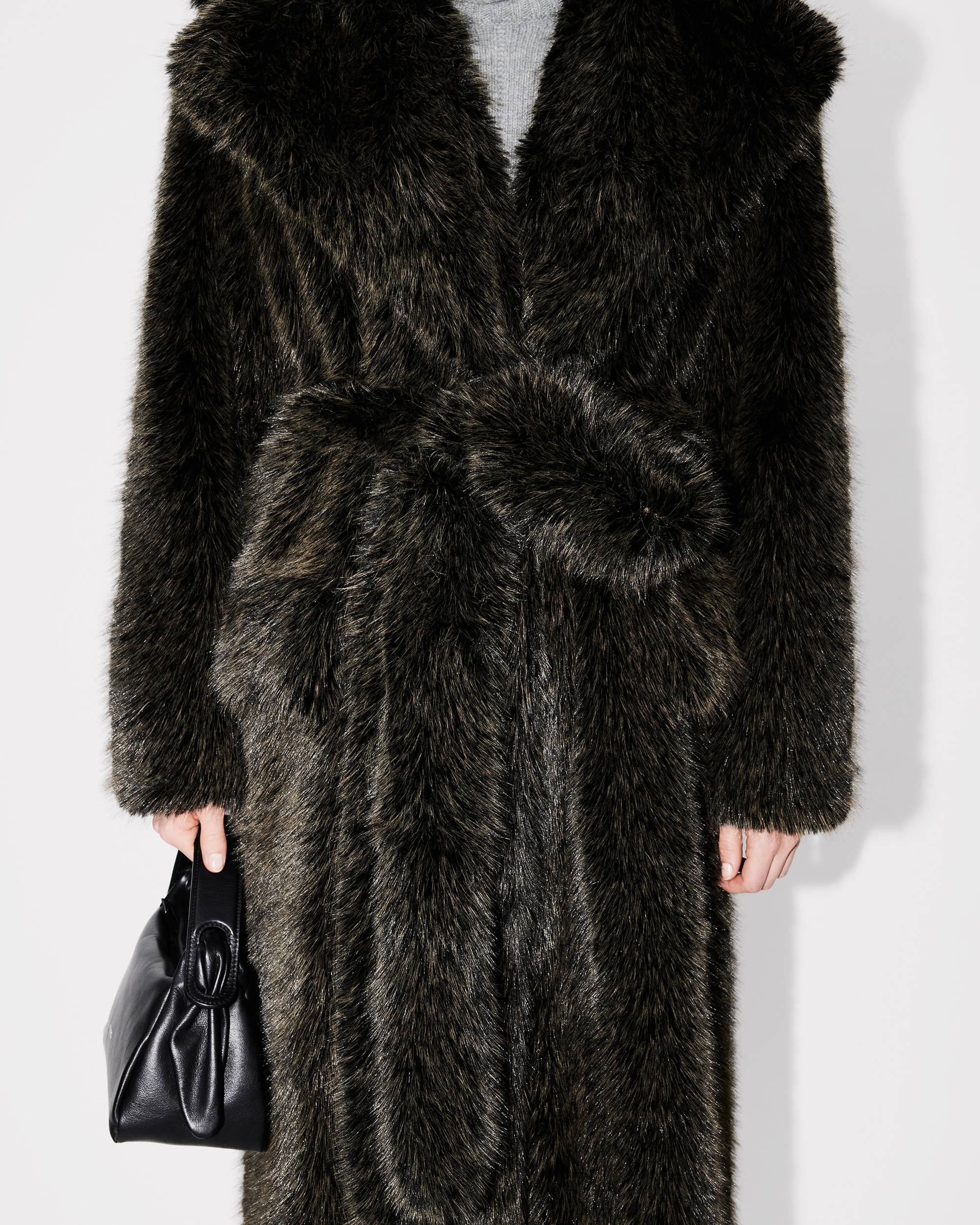 Long fake fur belted coat - 8
