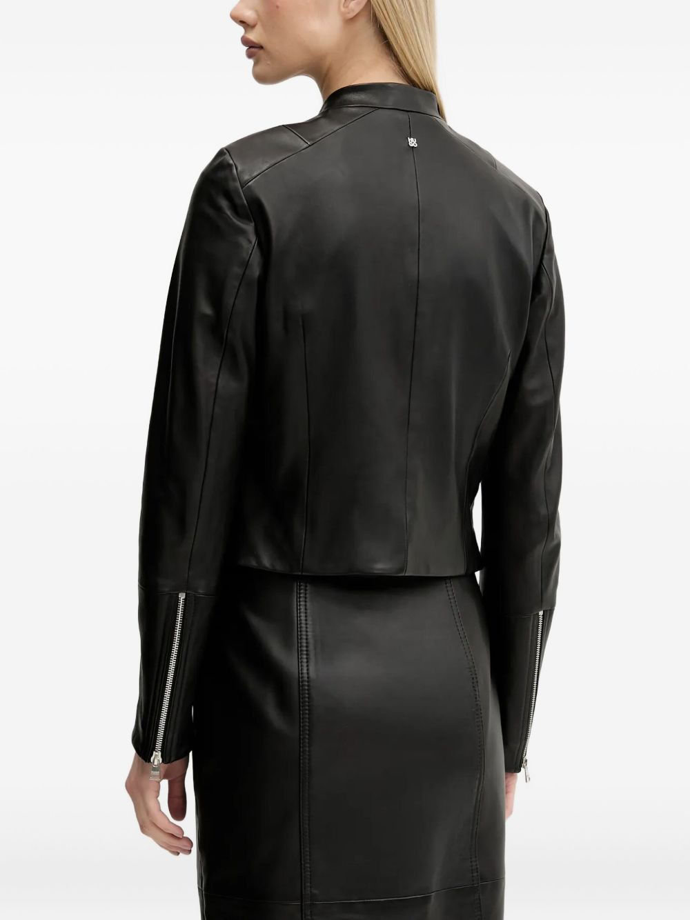 zip-front panelled leather jacket - 3