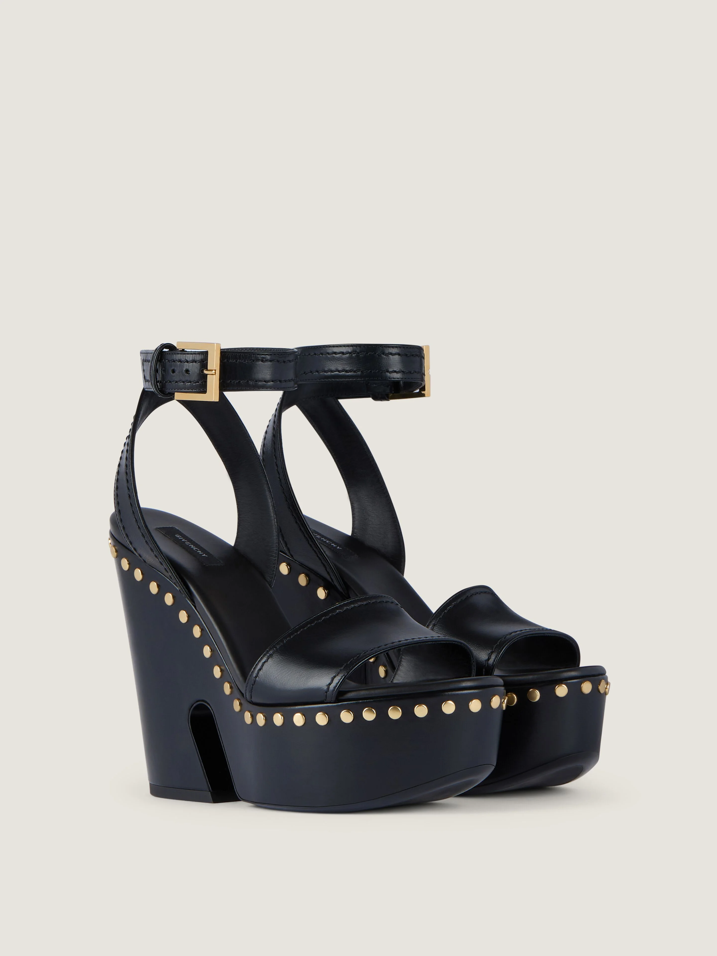 CLOG PLATFORM SANDALS IN LEATHER WITH STUDS DETAIL - 1