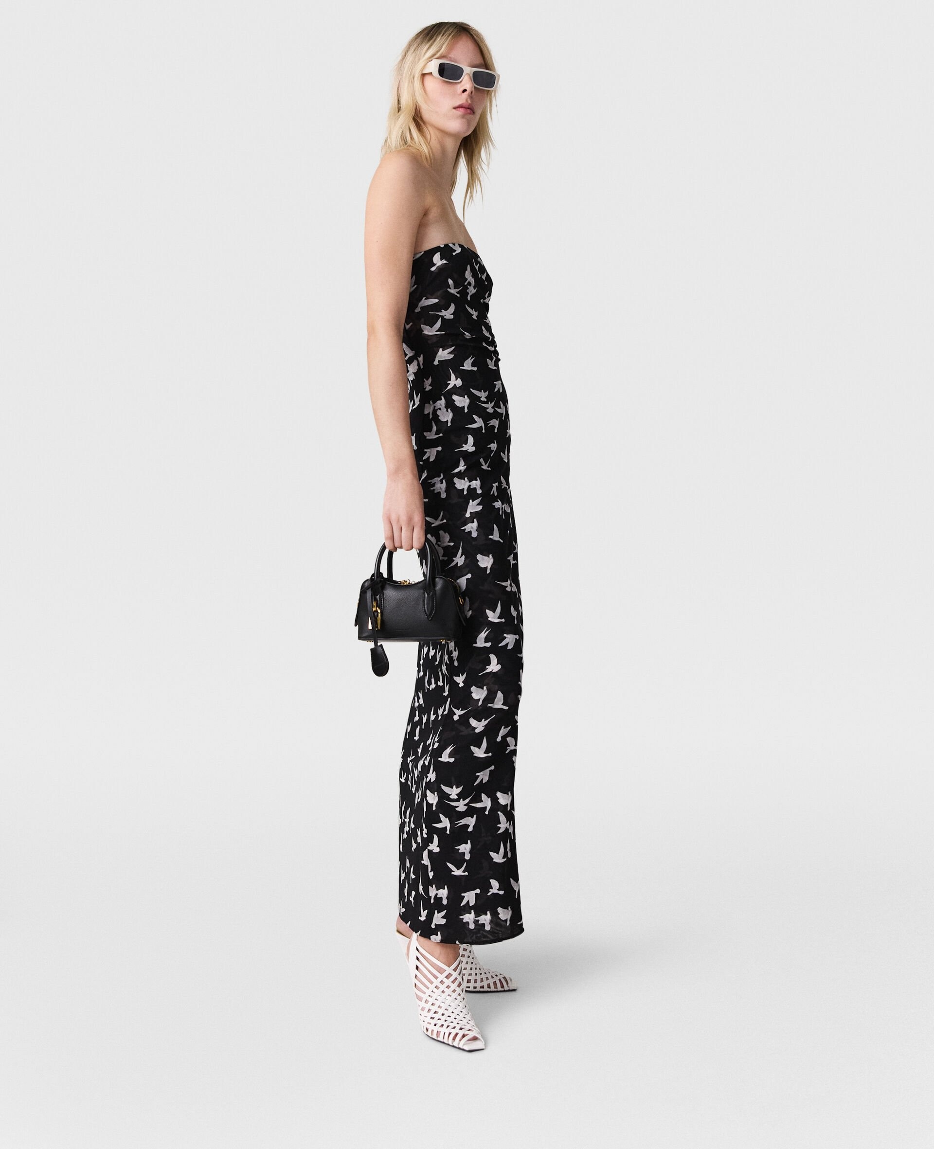 Dove Print Mesh Strapless Midi Dress - 3
