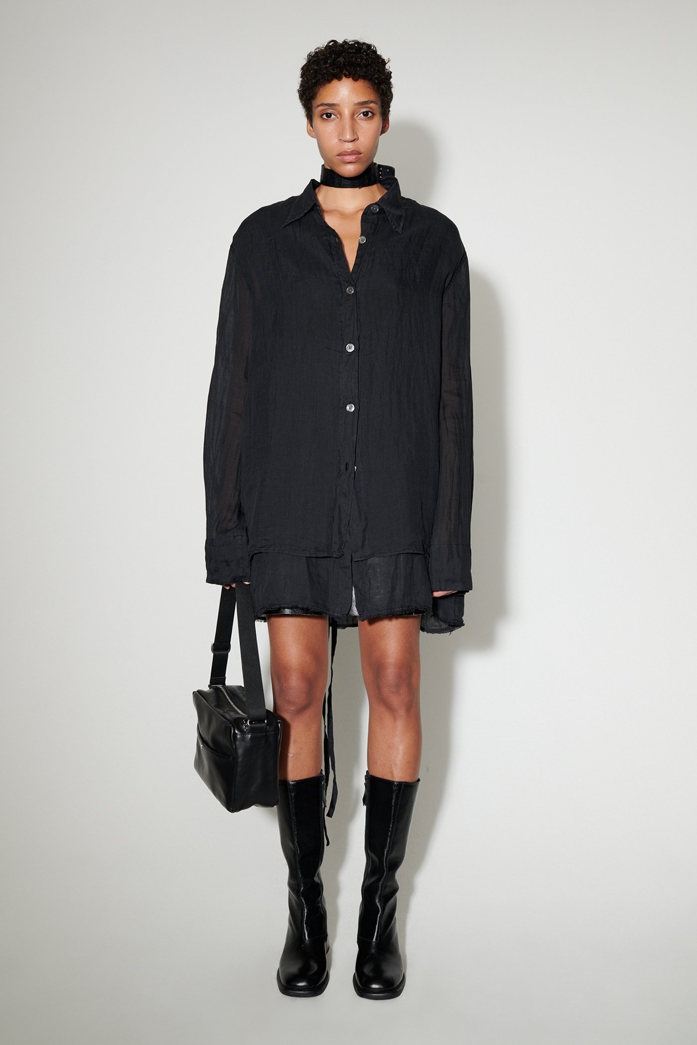 Backless Liner Shirt Black Gauze Ramie - 2