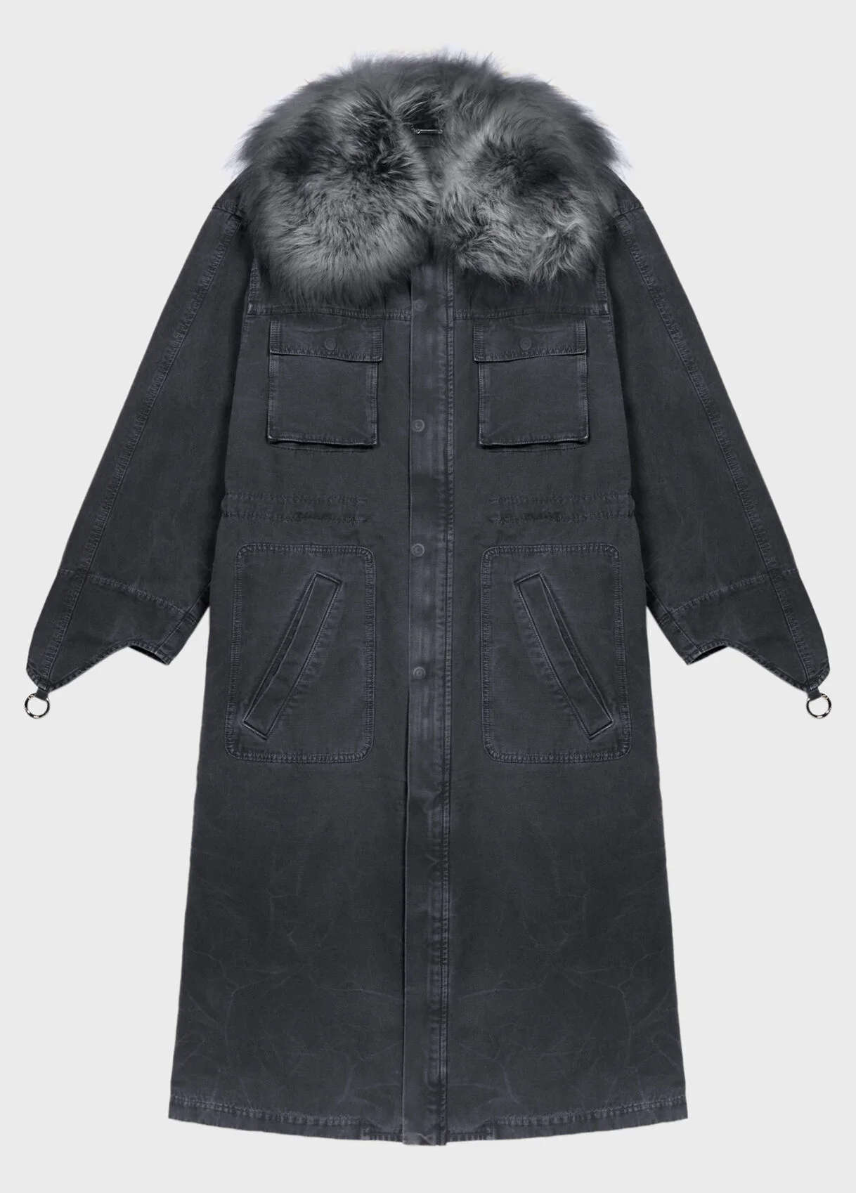 CANVAS PARKA JACKET WITH FAUX FUR COLLAR - 1