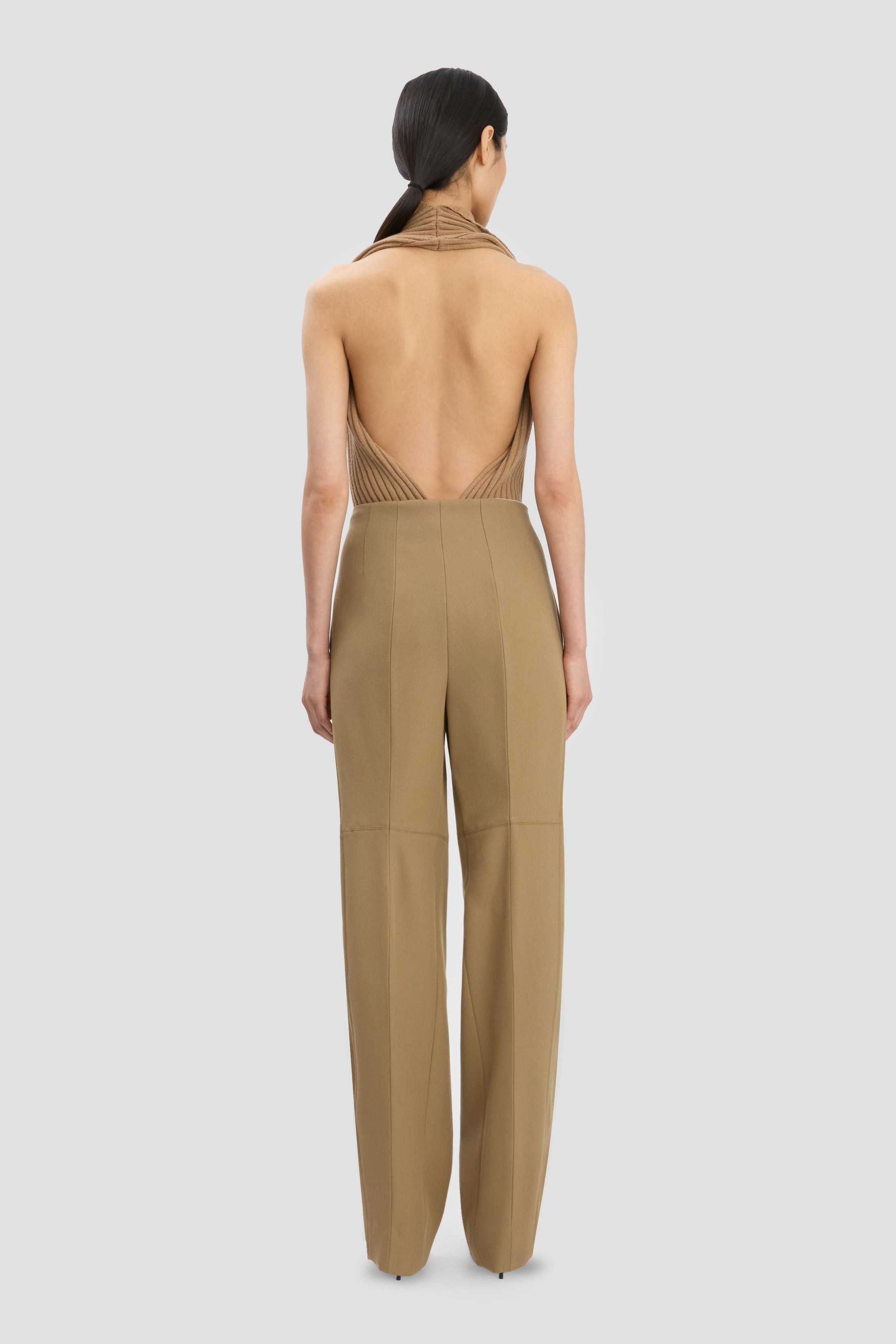 Sculptural Leg Trouser In Dark Camel - 5