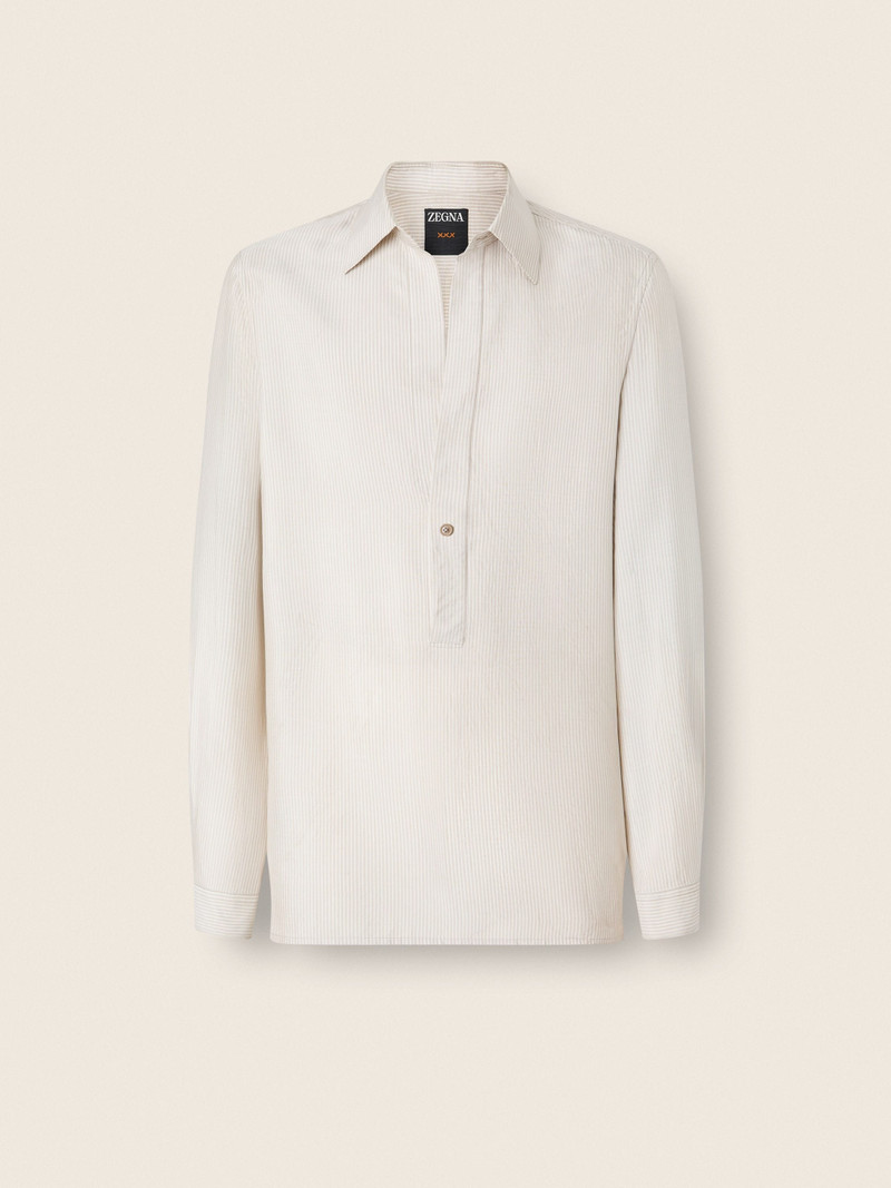 WHITE AND BEIGE STRIPED SILK SHIRT 1