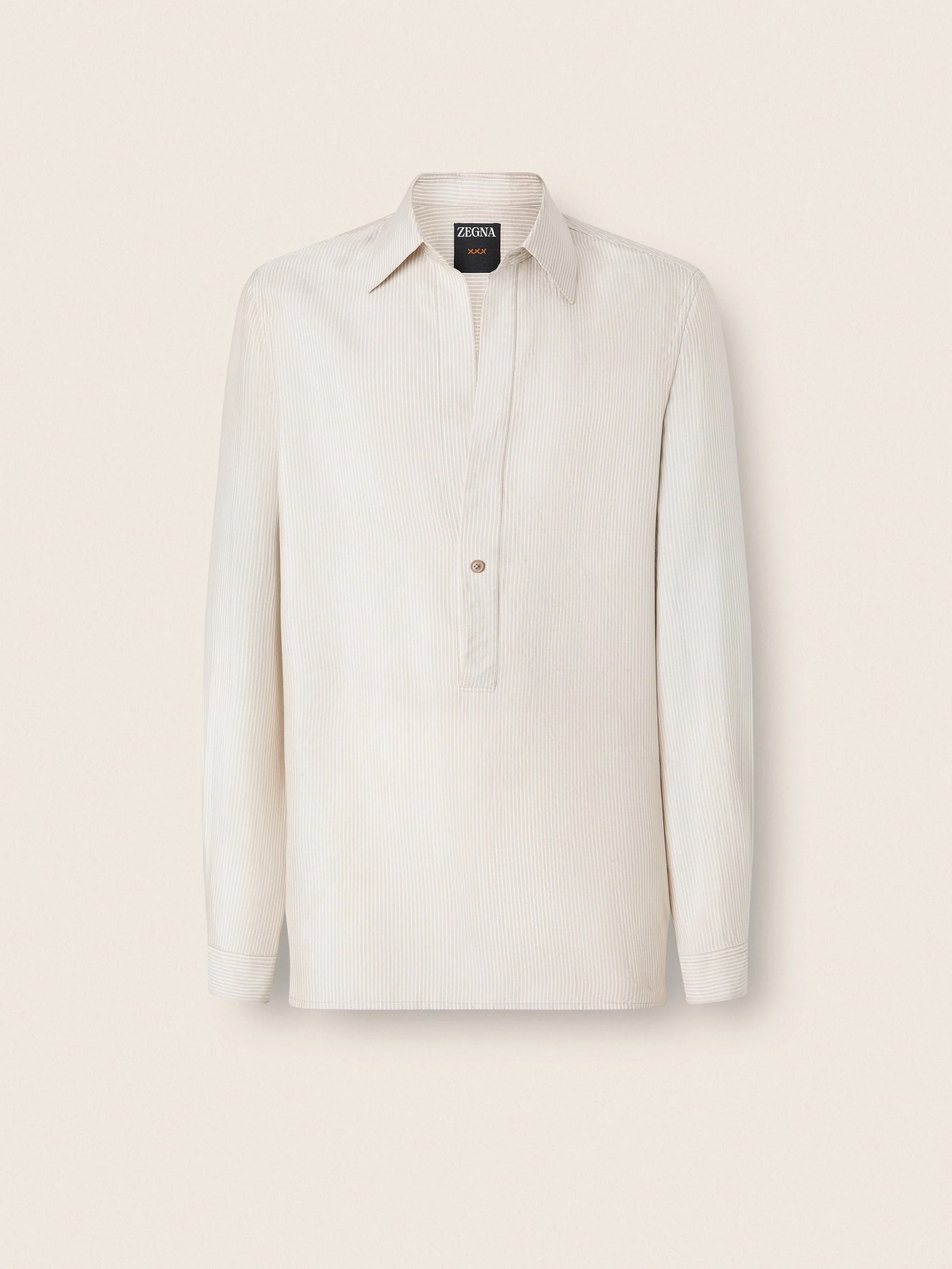 WHITE AND BEIGE STRIPED SILK SHIRT - 1