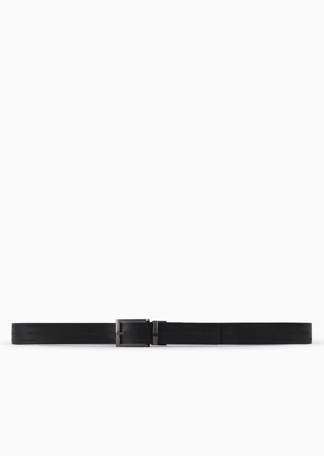 Reversible leather belt with all-over embossed lettering - 2