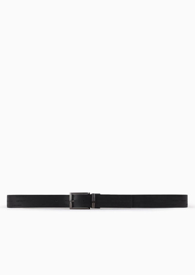 EMPORIO ARMANI Reversible leather belt with all-over embossed lettering outlook