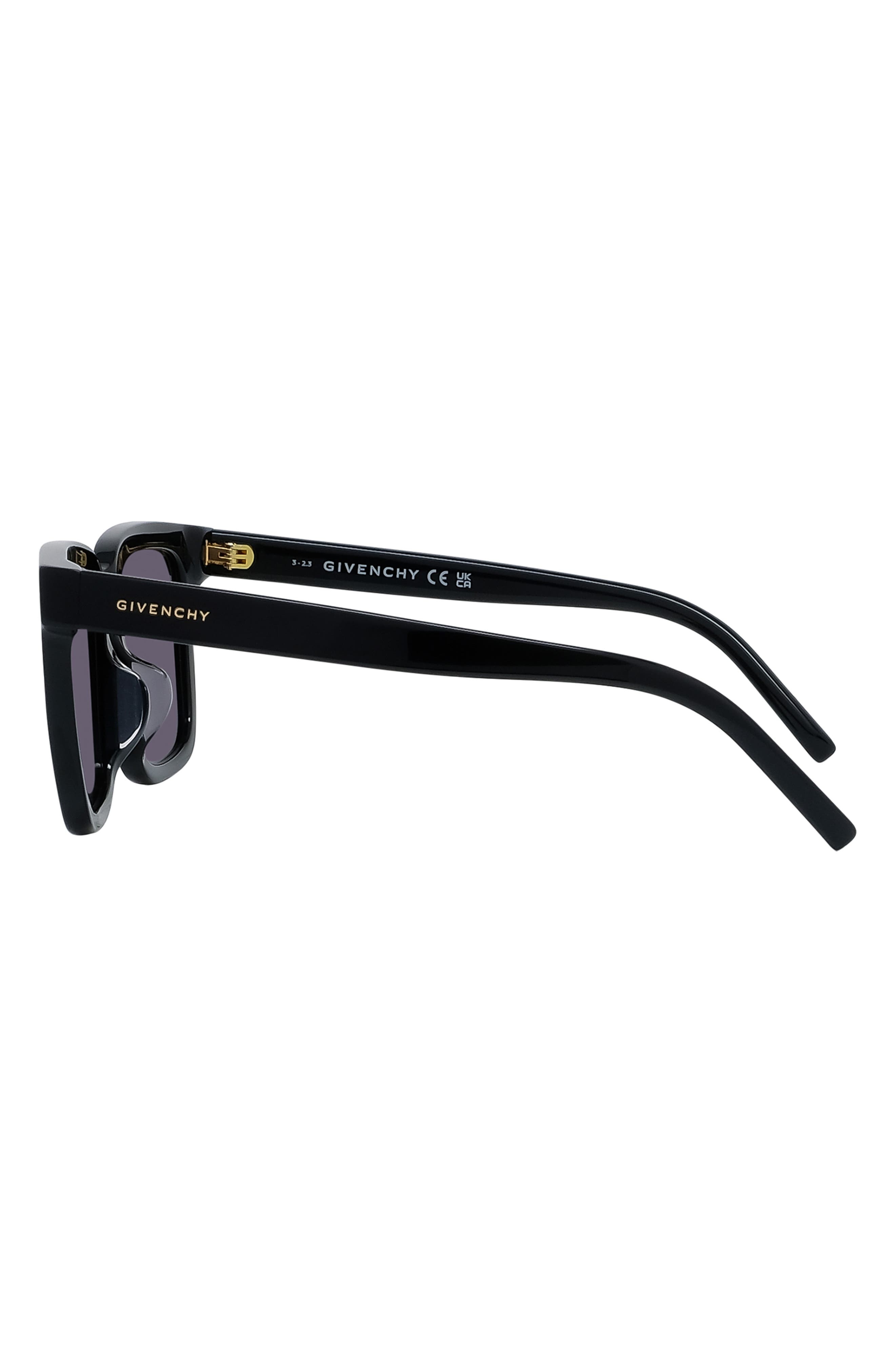 Givenchy GV Day 53mm Rectangular Sunglasses in Shiny Black /Smoke at Nordstrom - 3