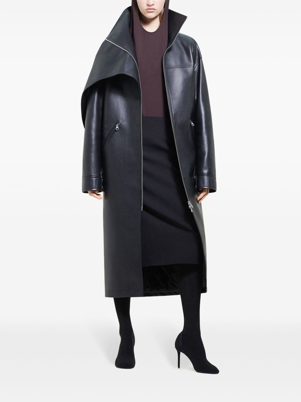 oversize leather coat - 2