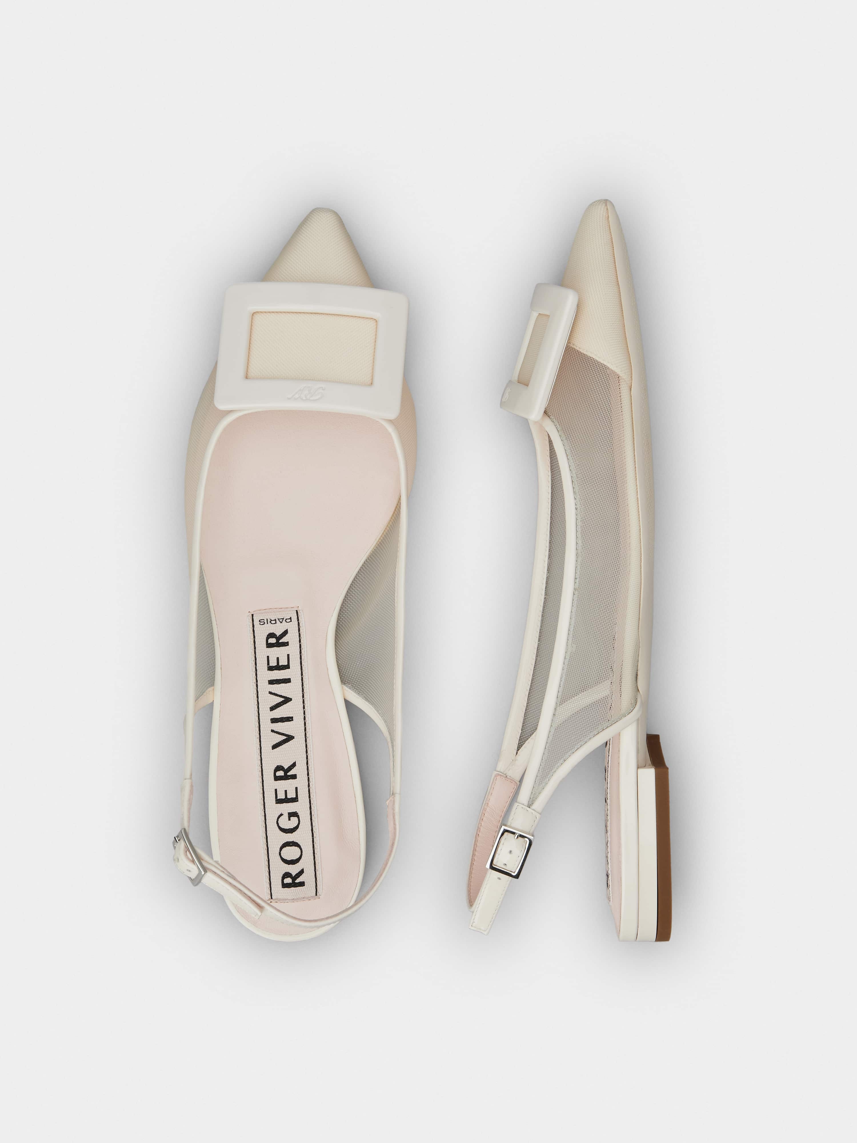 Gommettine Net Lacquered Buckle Slingback Ballerinas in Fabric - 4