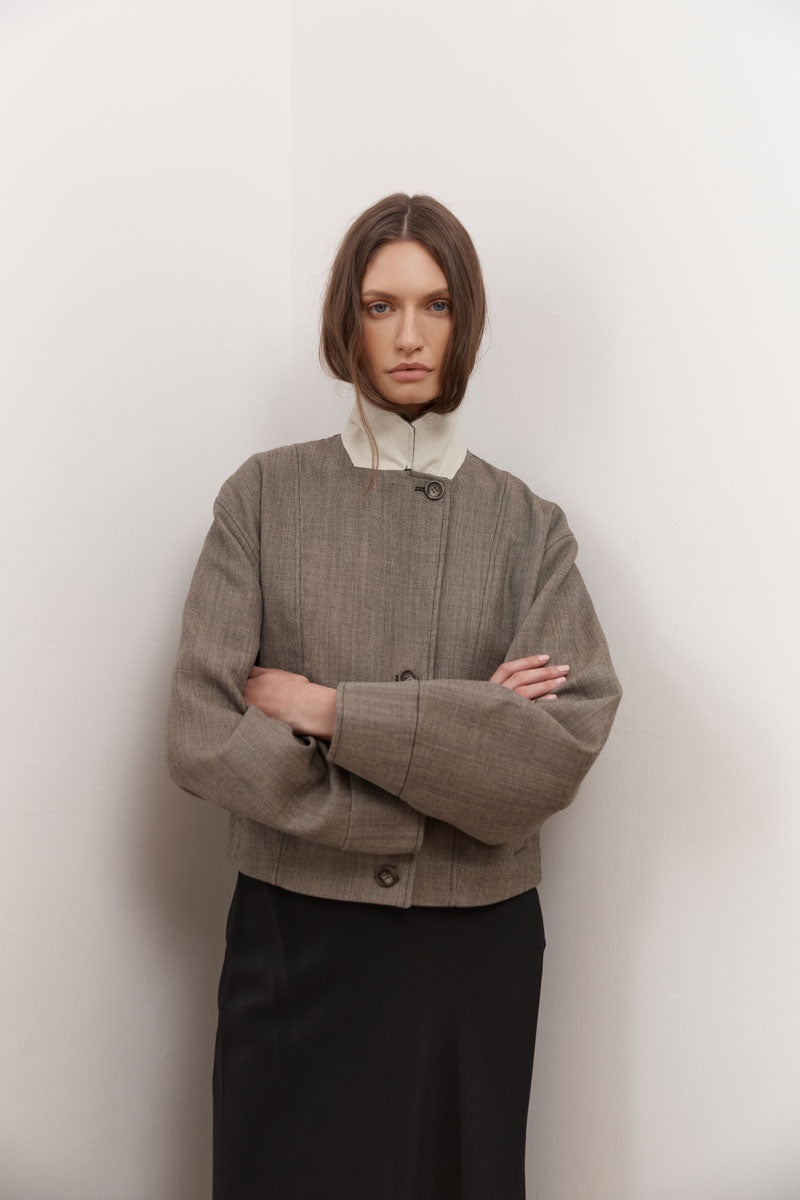 Wool Cocoon Bomber - Parquetry - 7