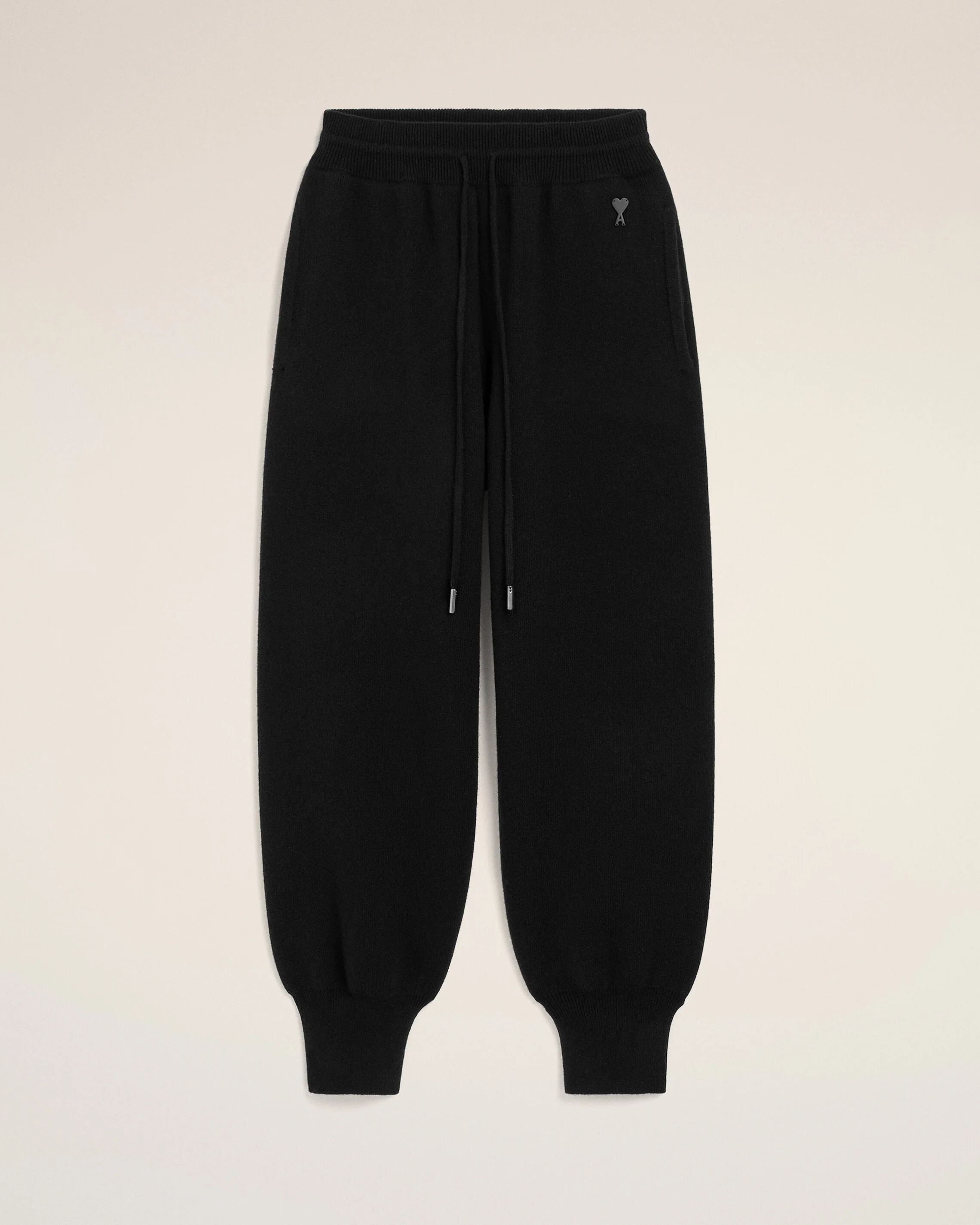 BLACK WOOL TRACK PANTS - 1
