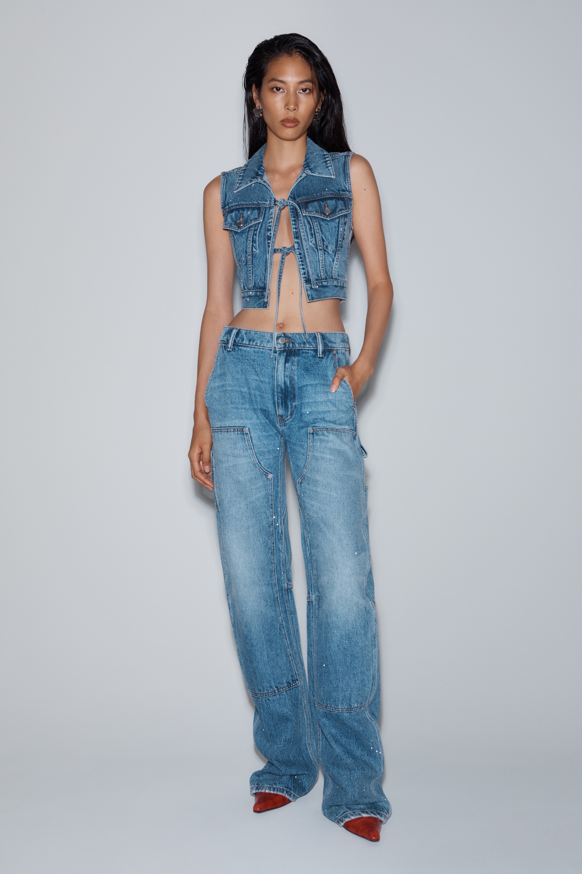 High-Waist Workwear Pant in Clear Bead Hotfix - 3