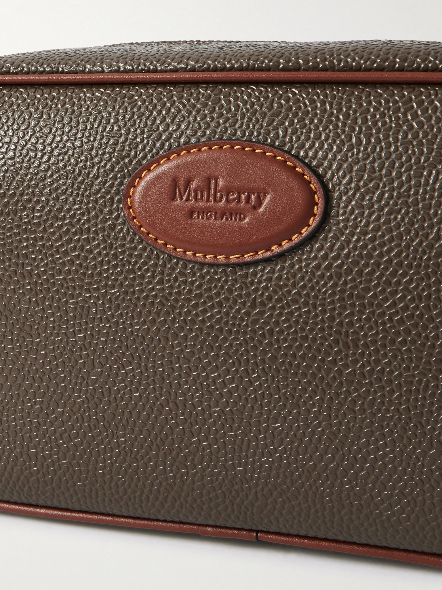 Leather-Trimmed Pebble-Grain Eco Scotchgrain Wash Bag Brown - 3