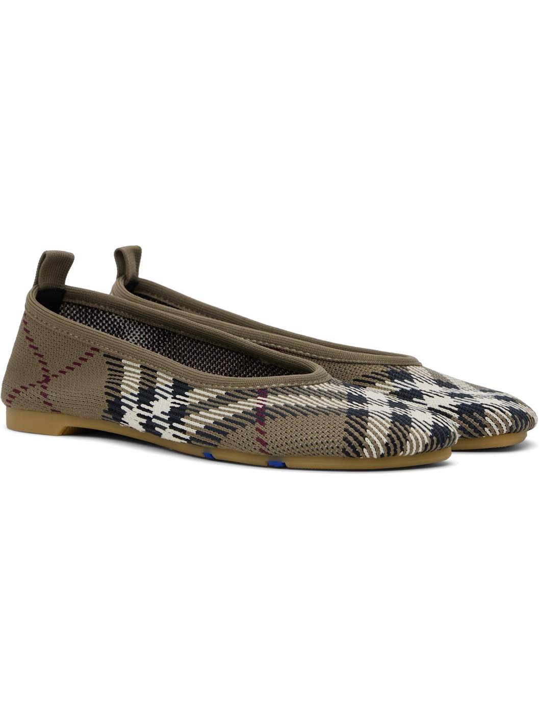 Khaki Check Ballerina Flats - 4