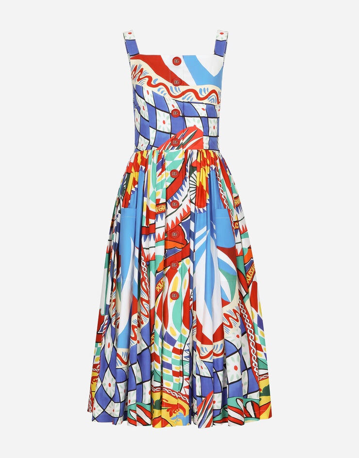 Carretto-print poplin calf-length dress - 1