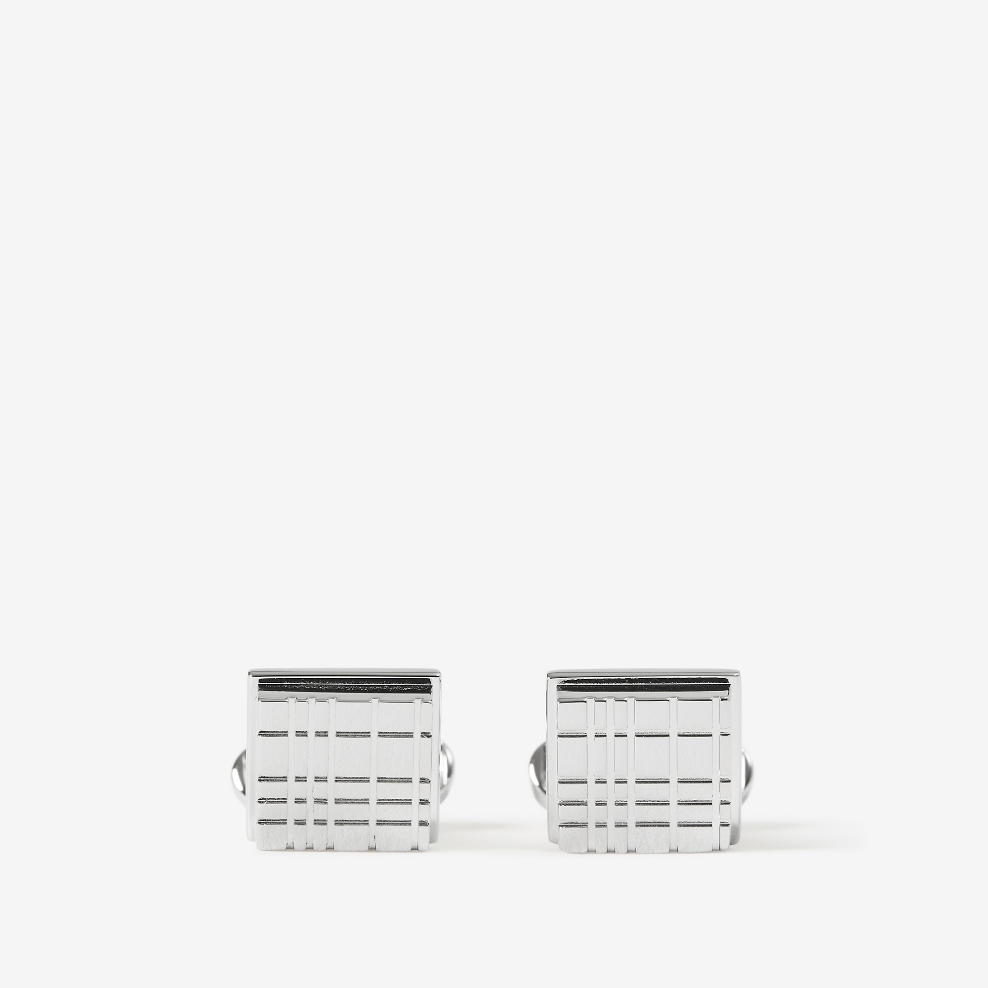 Palladium-plated Check-engraved Square Cufflinks - 1