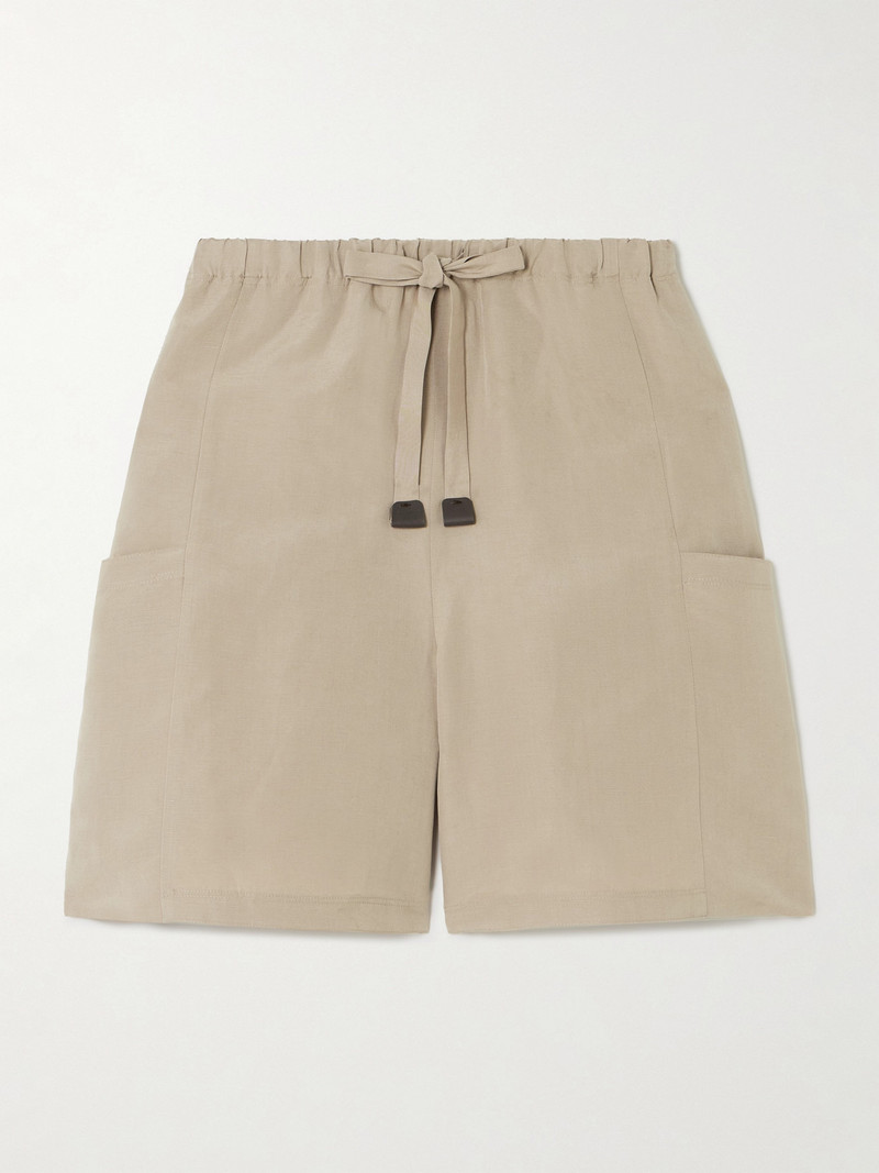 Leather-trimmed Linen And Silk-blend Shorts 1