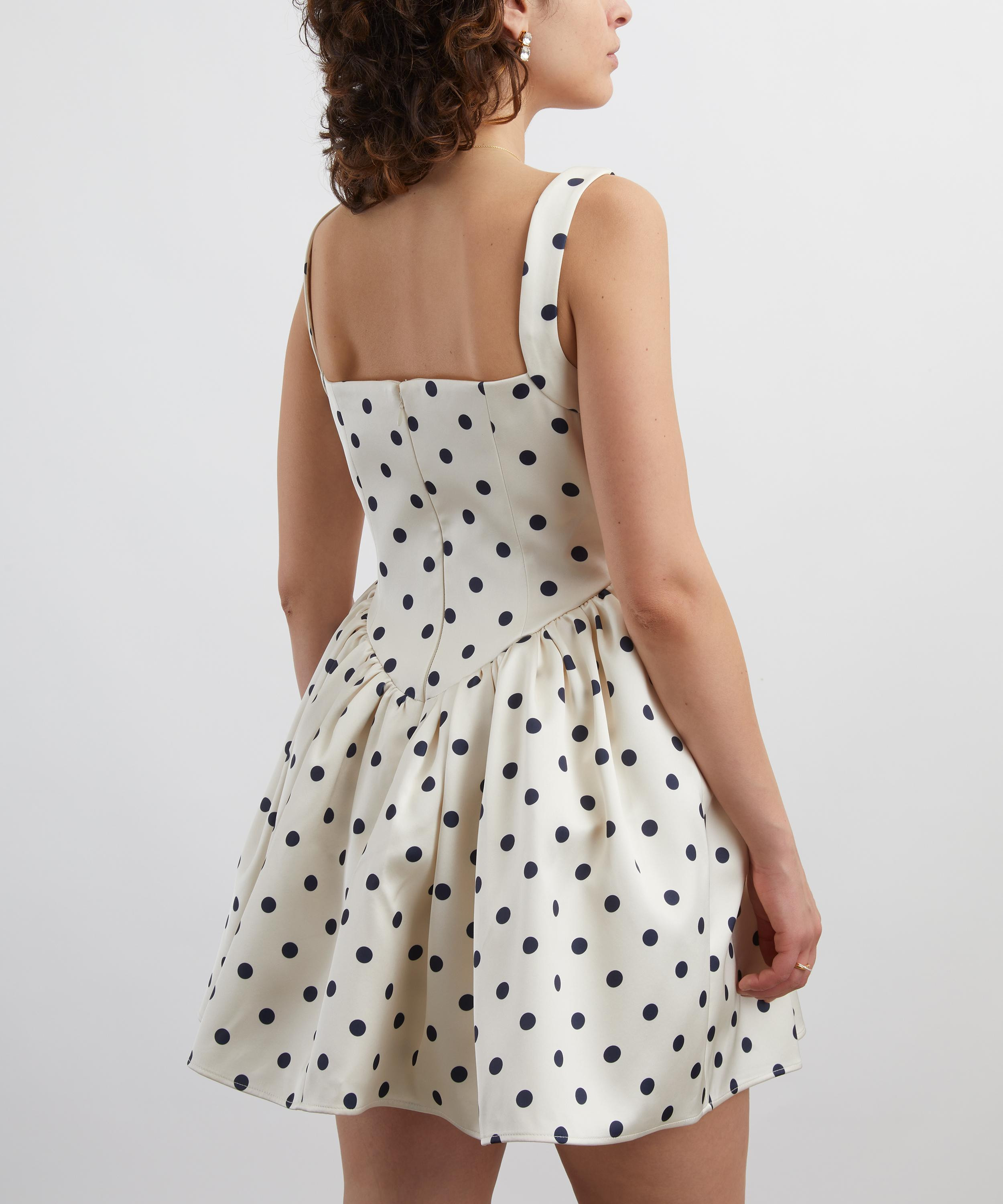 Cream Polka Dot Satin Mini Dress - 4