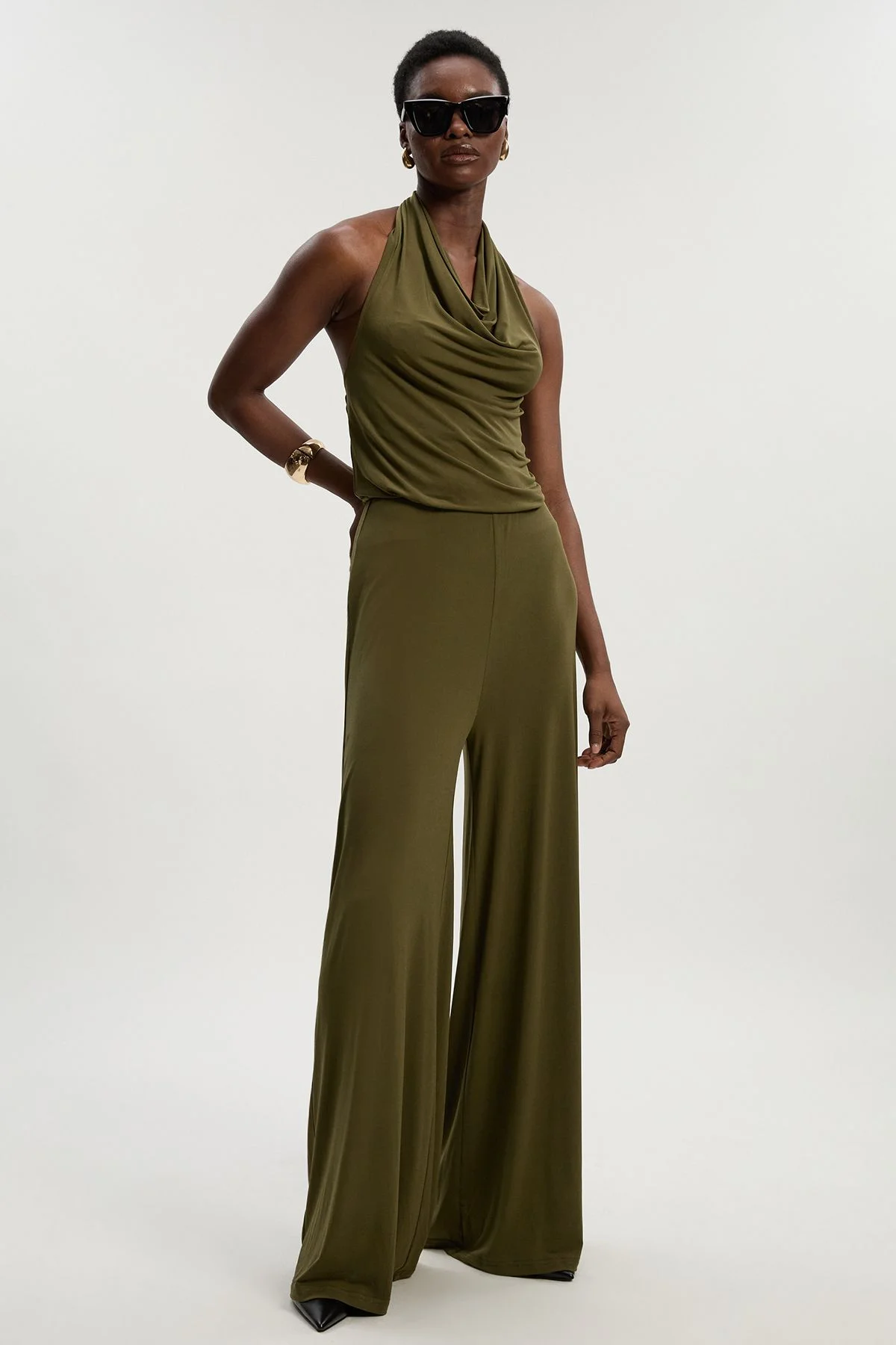 Halter Neck Jersey Crepe Jumpsuit - 1