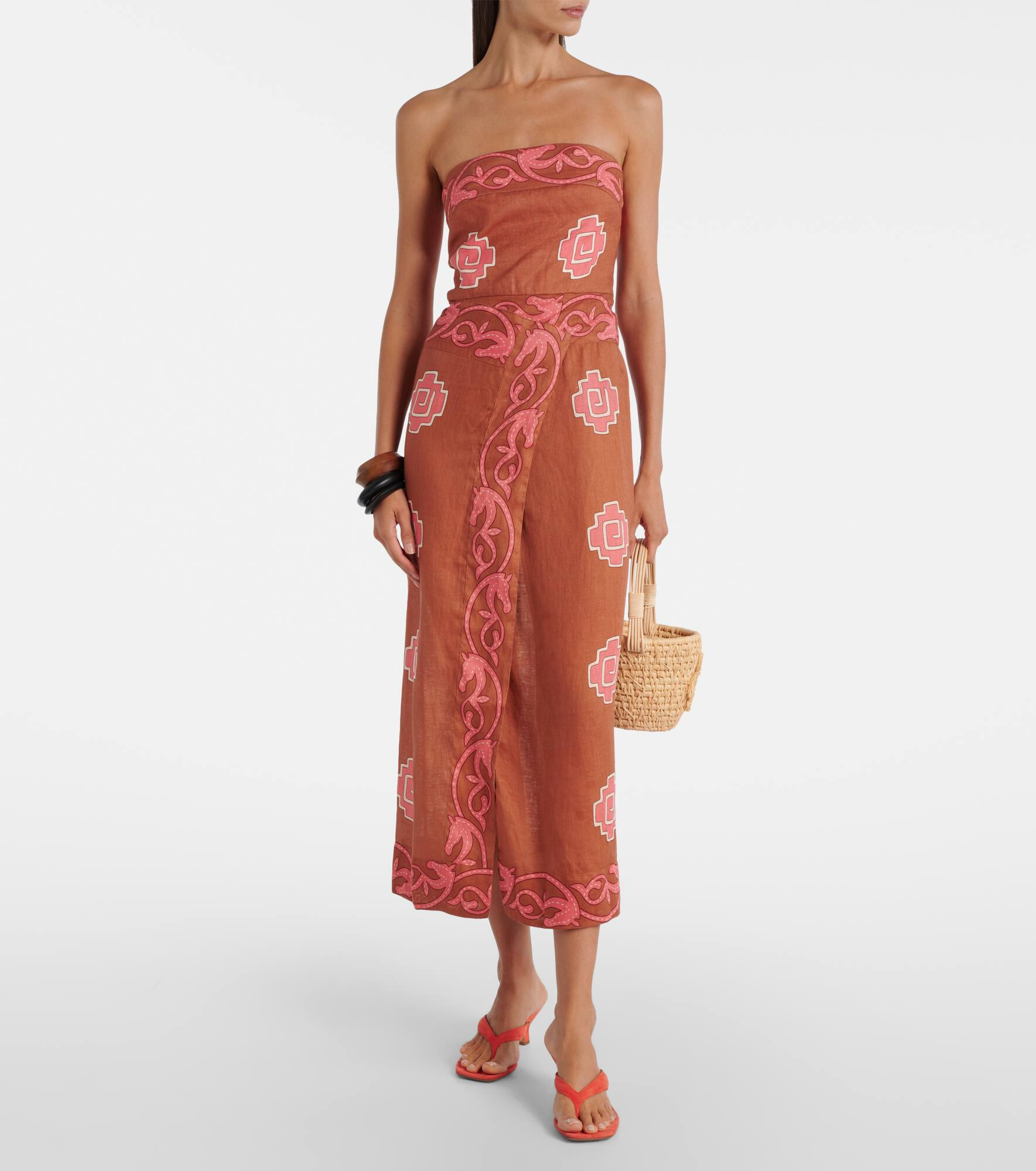 Embroidered smocked linen midi dress - 2