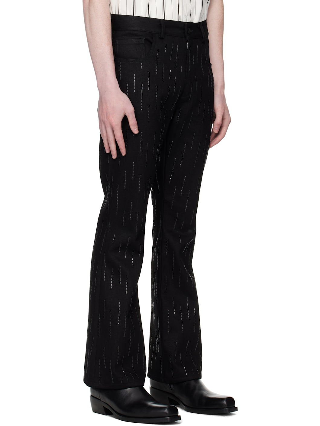 Black Embellished Rain Appliqué Trousers - 2