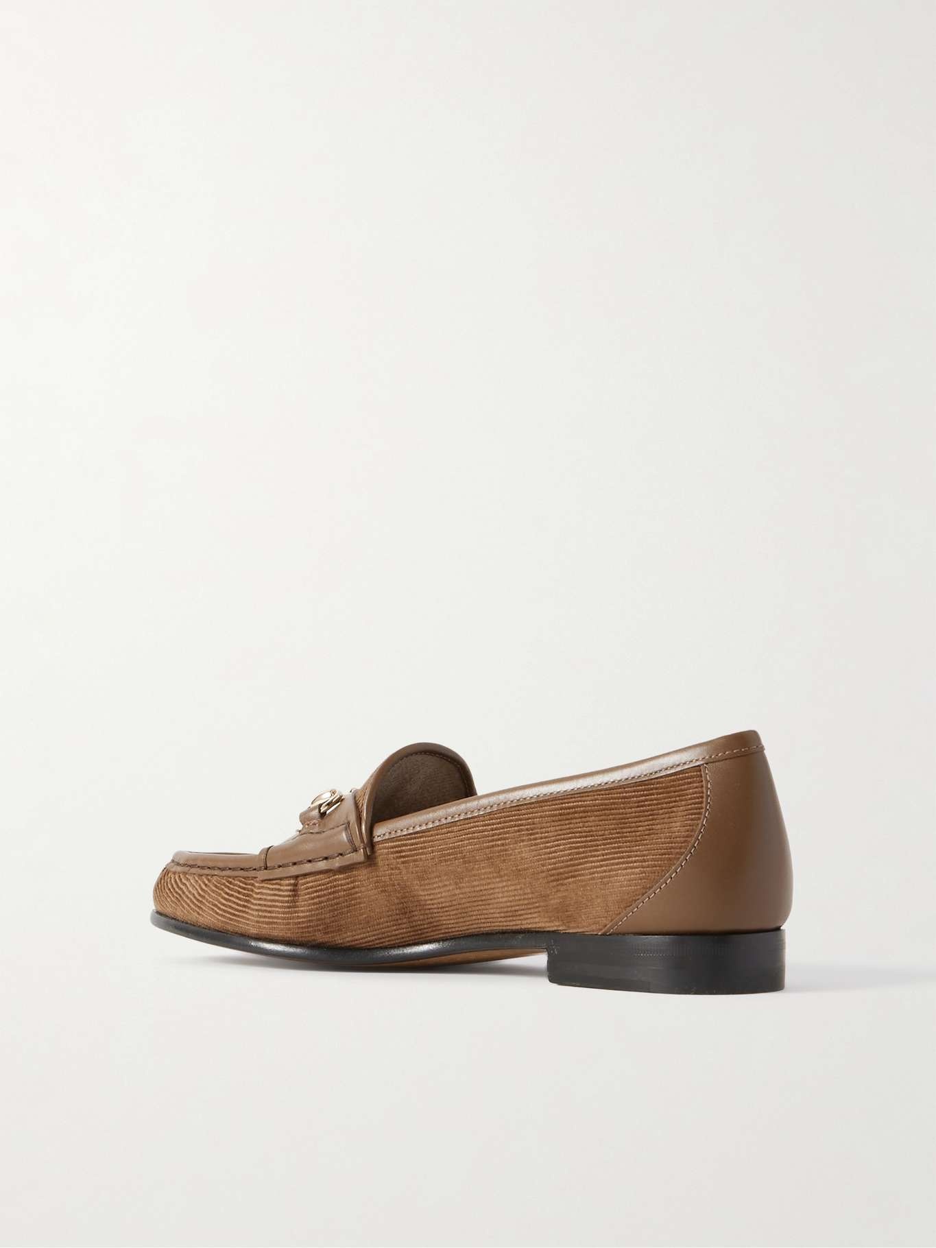 GUCCI Horsebit-embellished corduroy and leather loafers