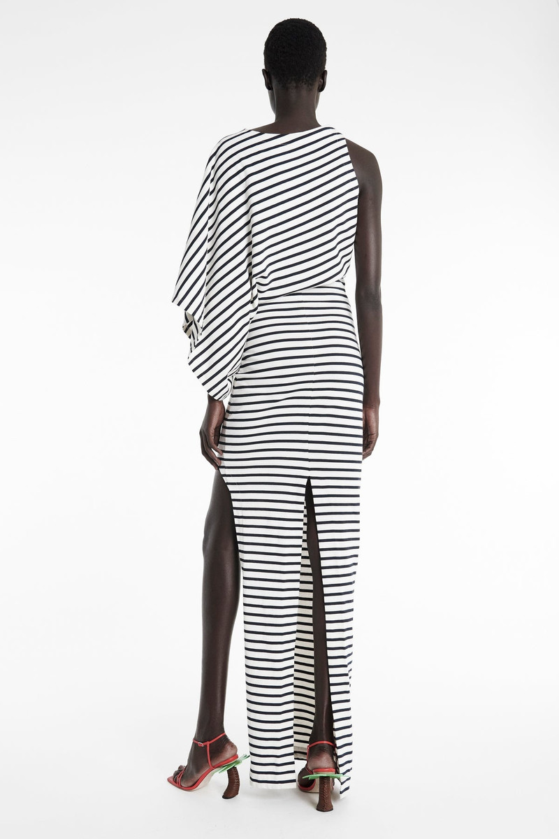 A.W.A.K.E. MODE JERSEY DRESS WITH PENCIL SKIRT ECRU NAVY outlook