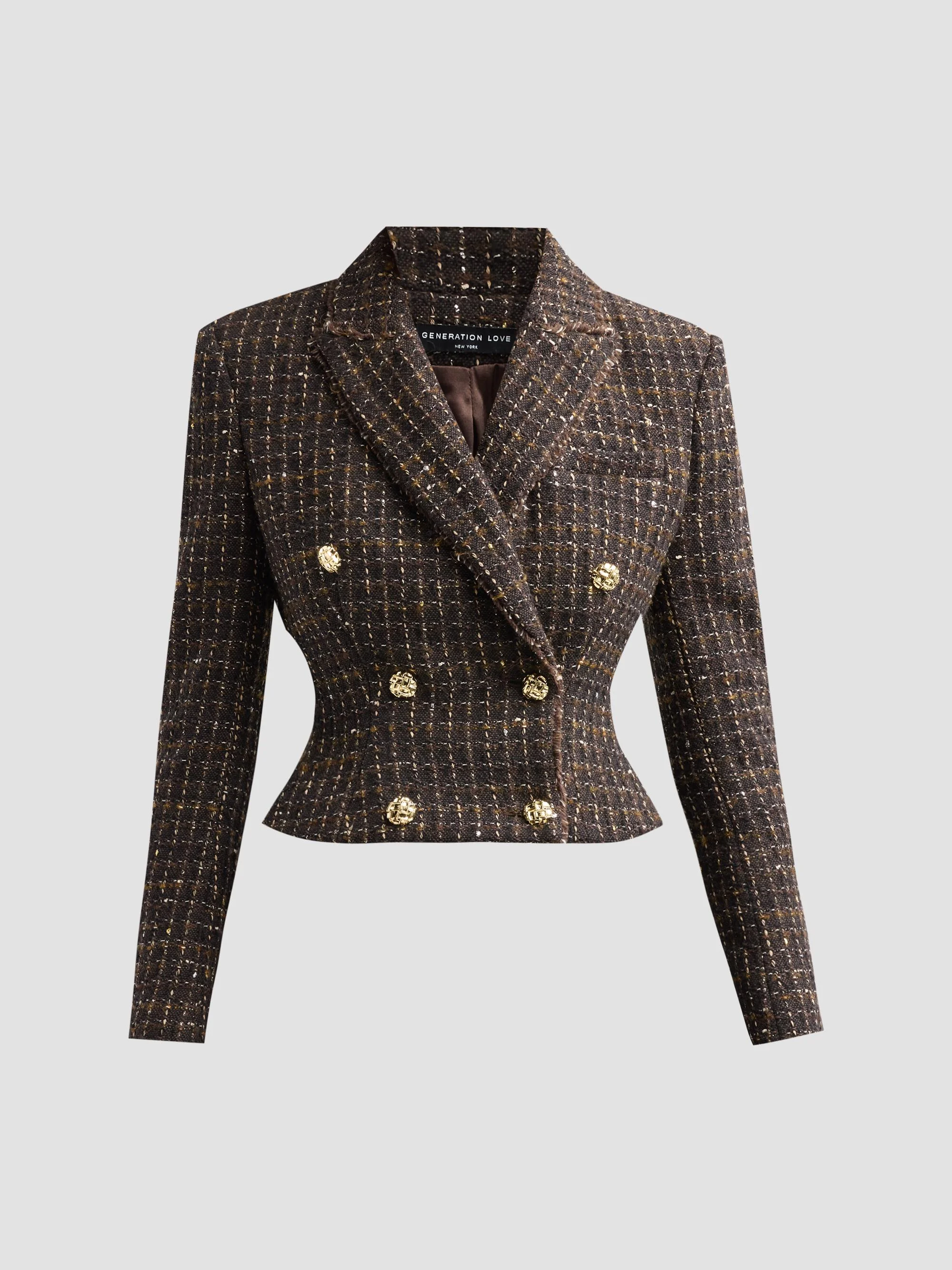 Women's Aytul Cotton-Blend Tweed Crop Blazer - Brown Multi - 1