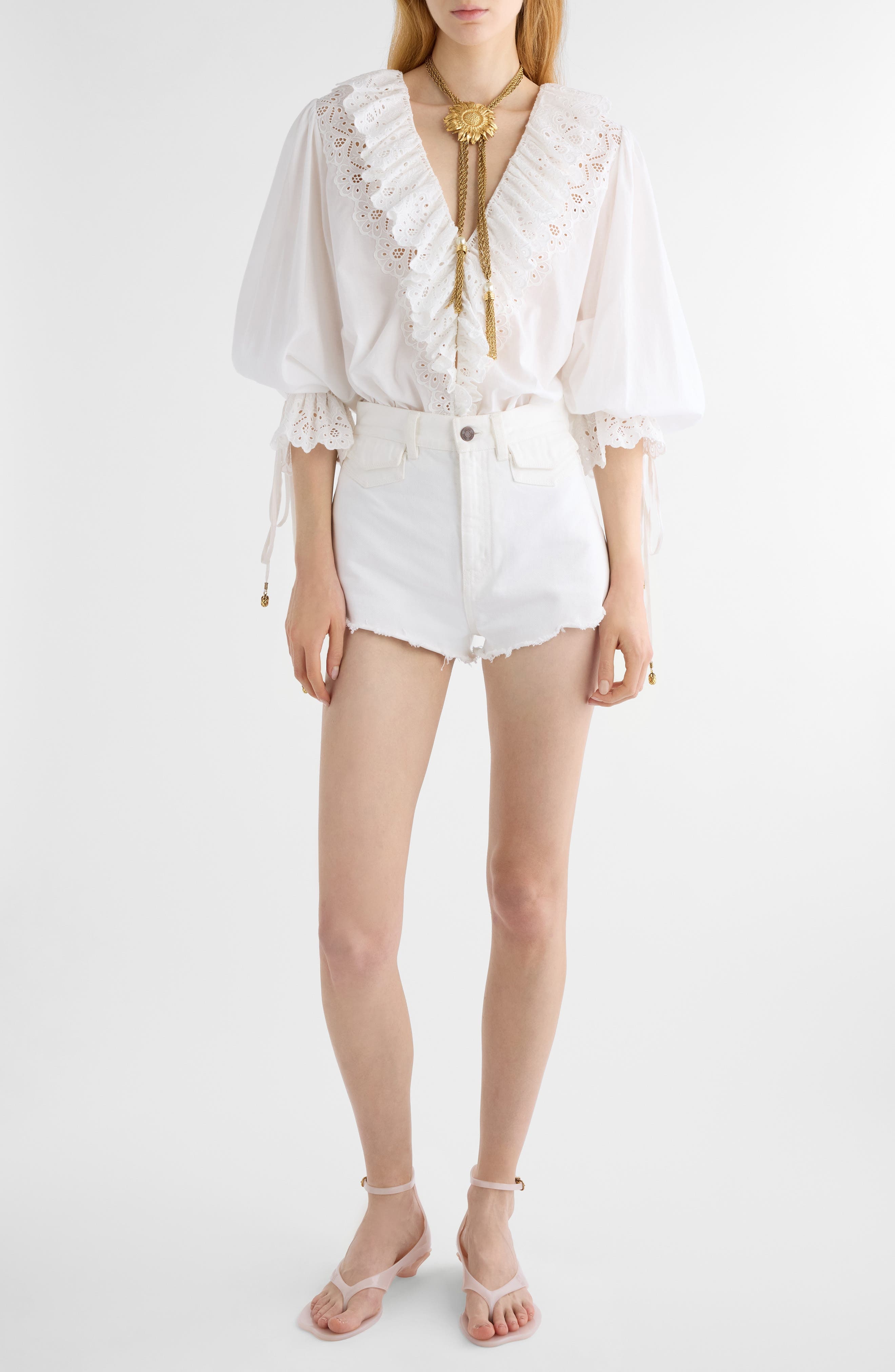 Chloé Ruffle Cotton Voile Top in Iconic Milk at Nordstrom - 2