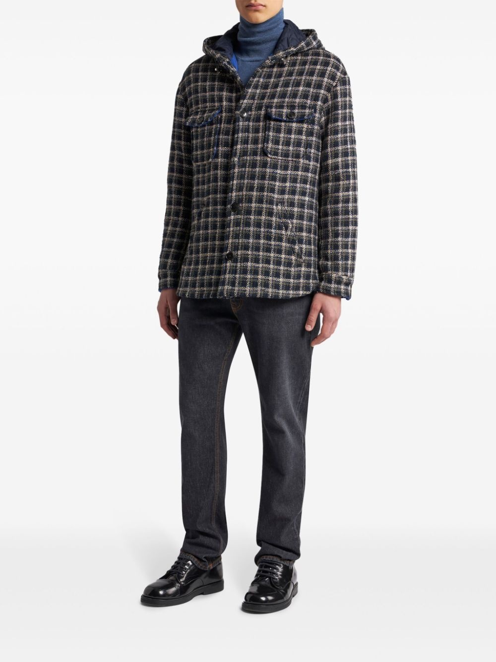 tartan-check hooded shirt jacket - 2