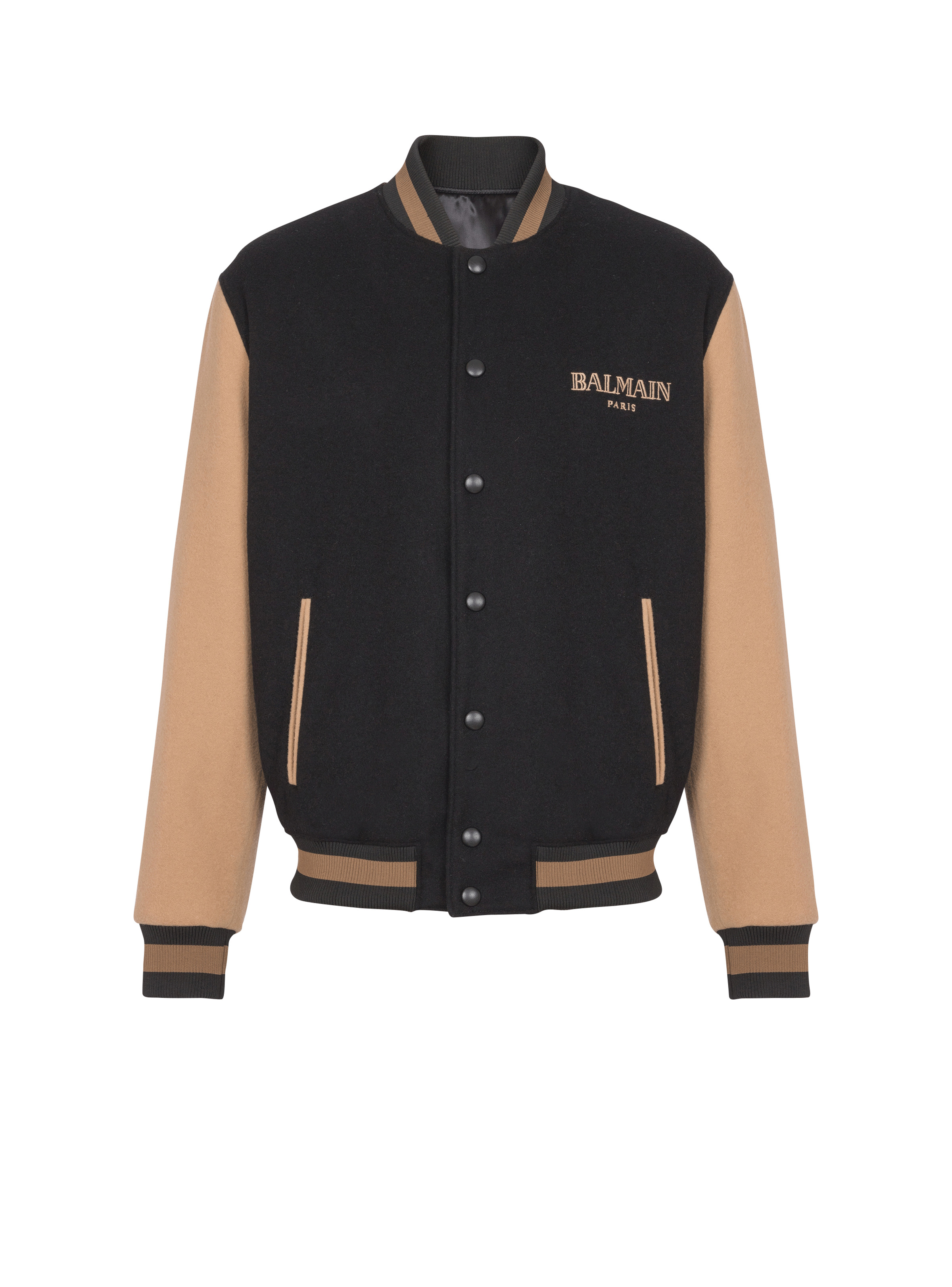 Two-tone wool and cashmere varsity jacket - 1