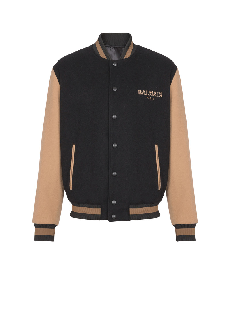 Two-tone wool and cashmere varsity jacket 1