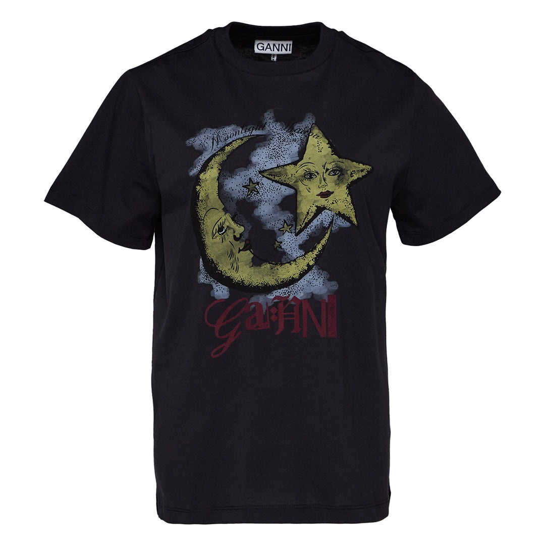 ★Ganni★ Basic Jersey Moonlight Relaxed Fit Short Sleeve T- Black Basic Jersey Moonlight Relaxed T-shirt by GANNI on Sale