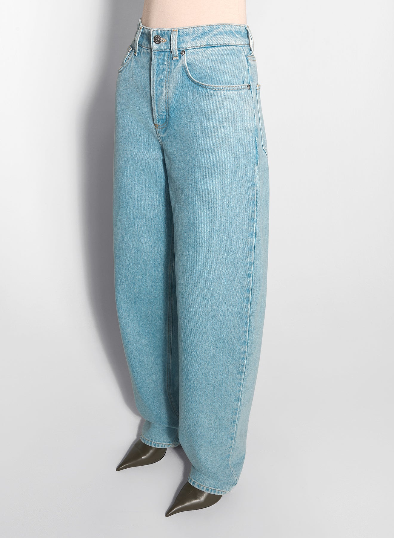 blue laced-up wide-leg jeans - 3