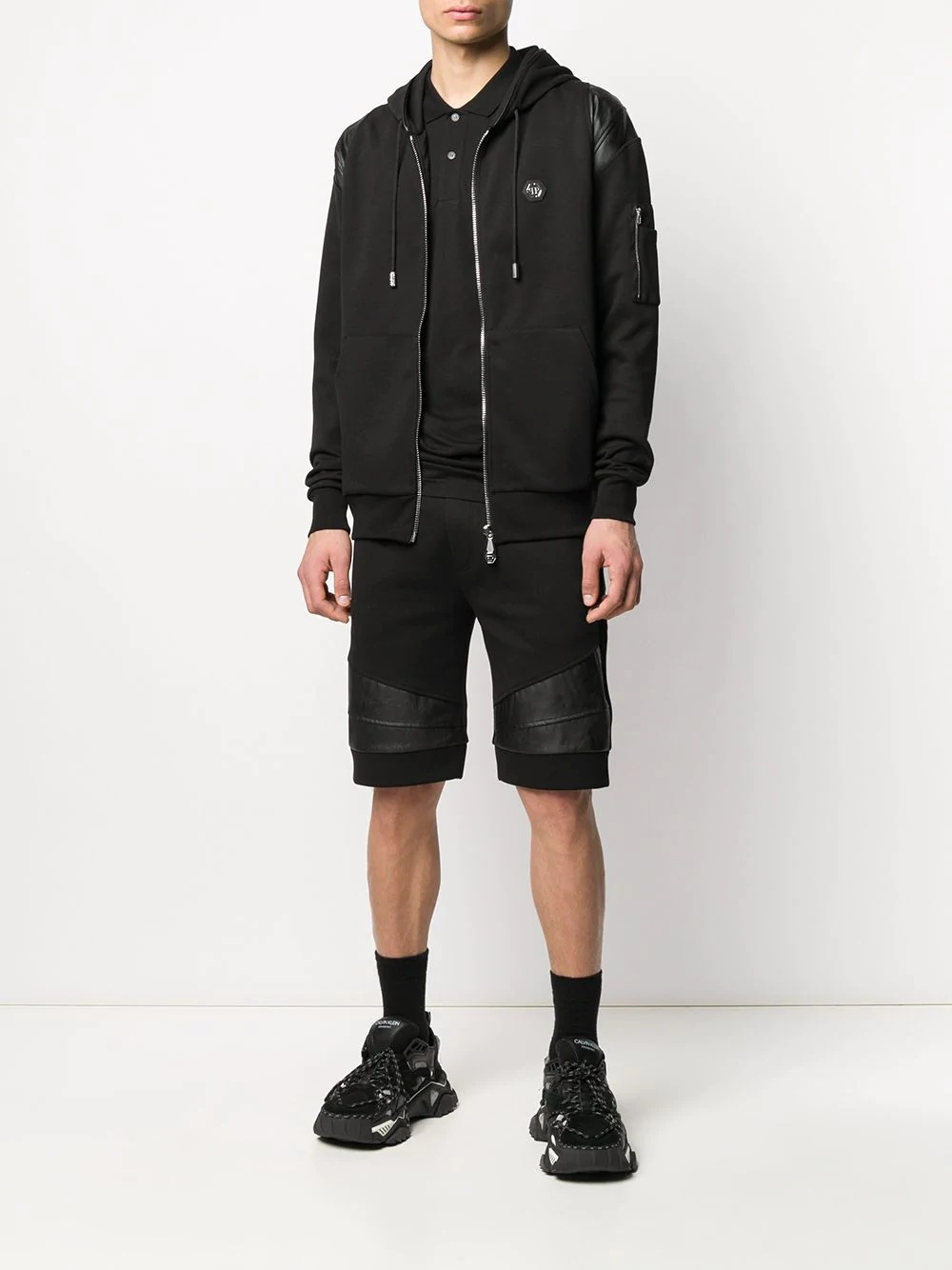 quilted panel zip-up hoodie - 2